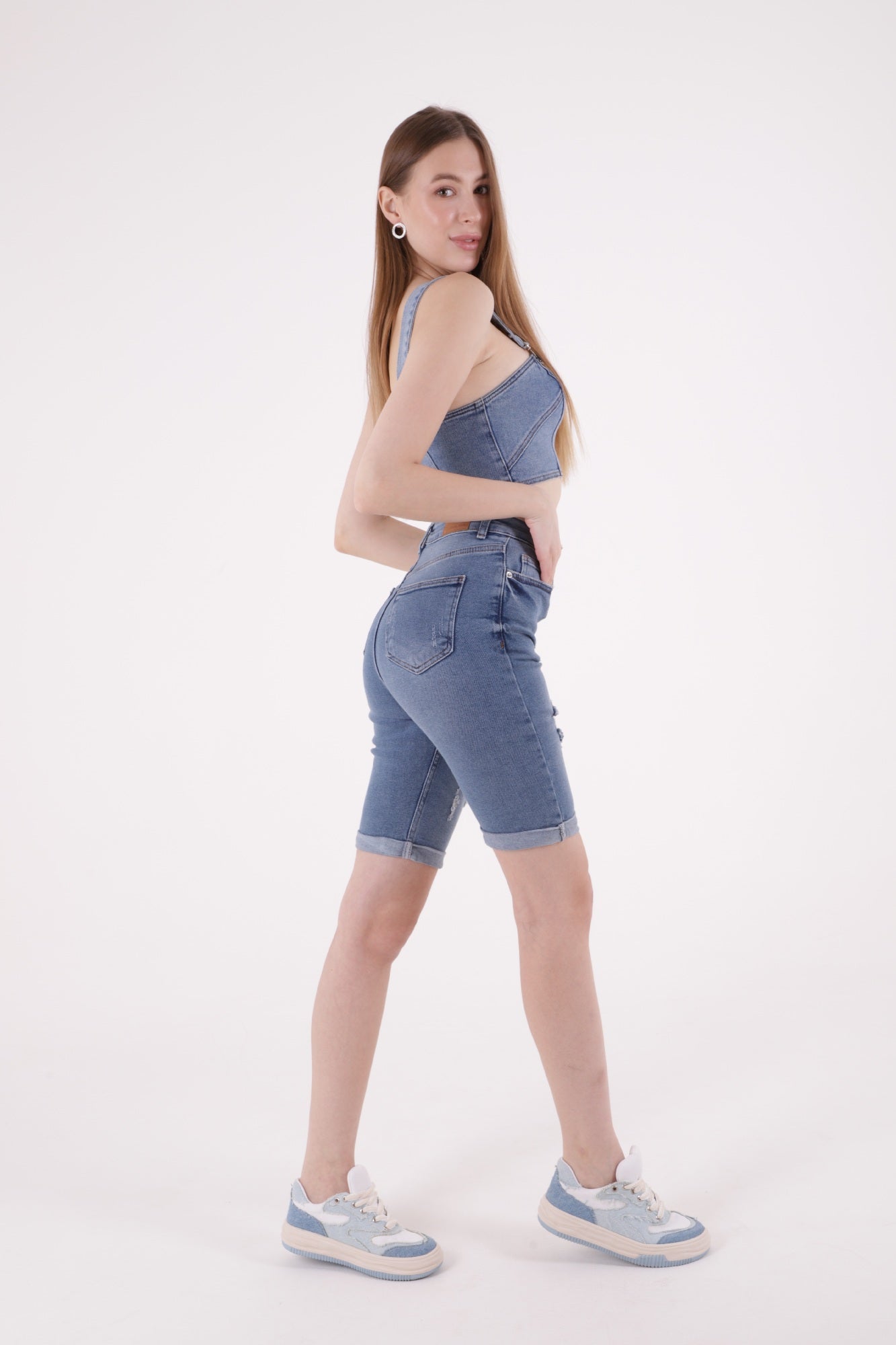 Duble Paça Şort - Orta Mavi Kot - (S-XL-6) - 3