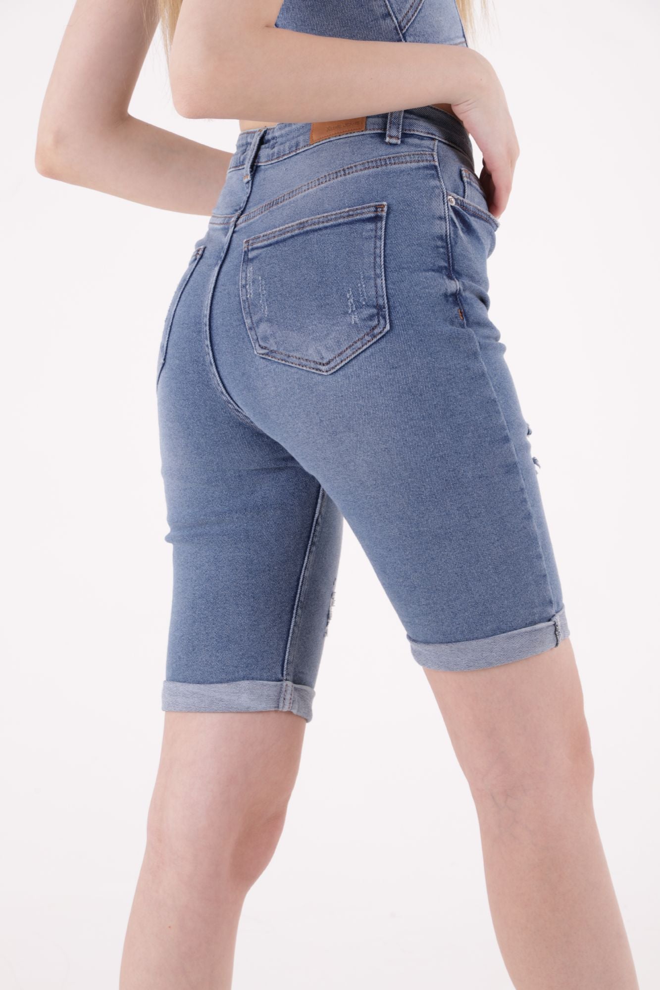 Duble Paça Şort - Orta Mavi Kot - (S-XL-6) - 5