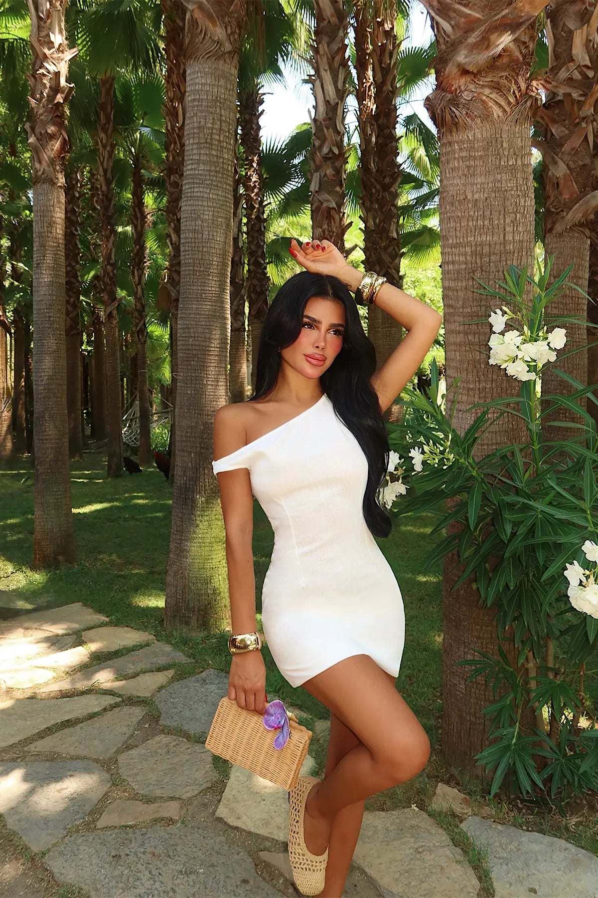 Beyaz Askılı Mini Elbise