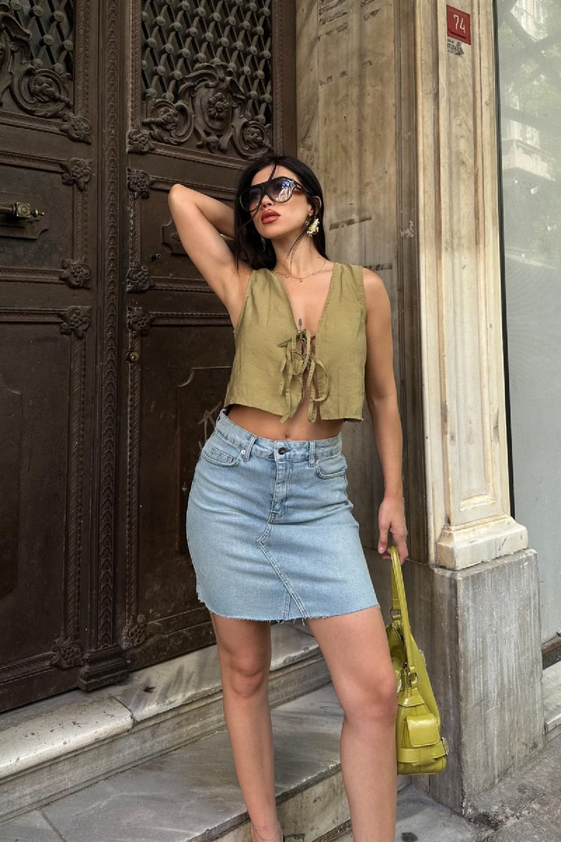 Mini Kot Etek 1040 - Açık Mavi Kot - (38-44-6) - 2