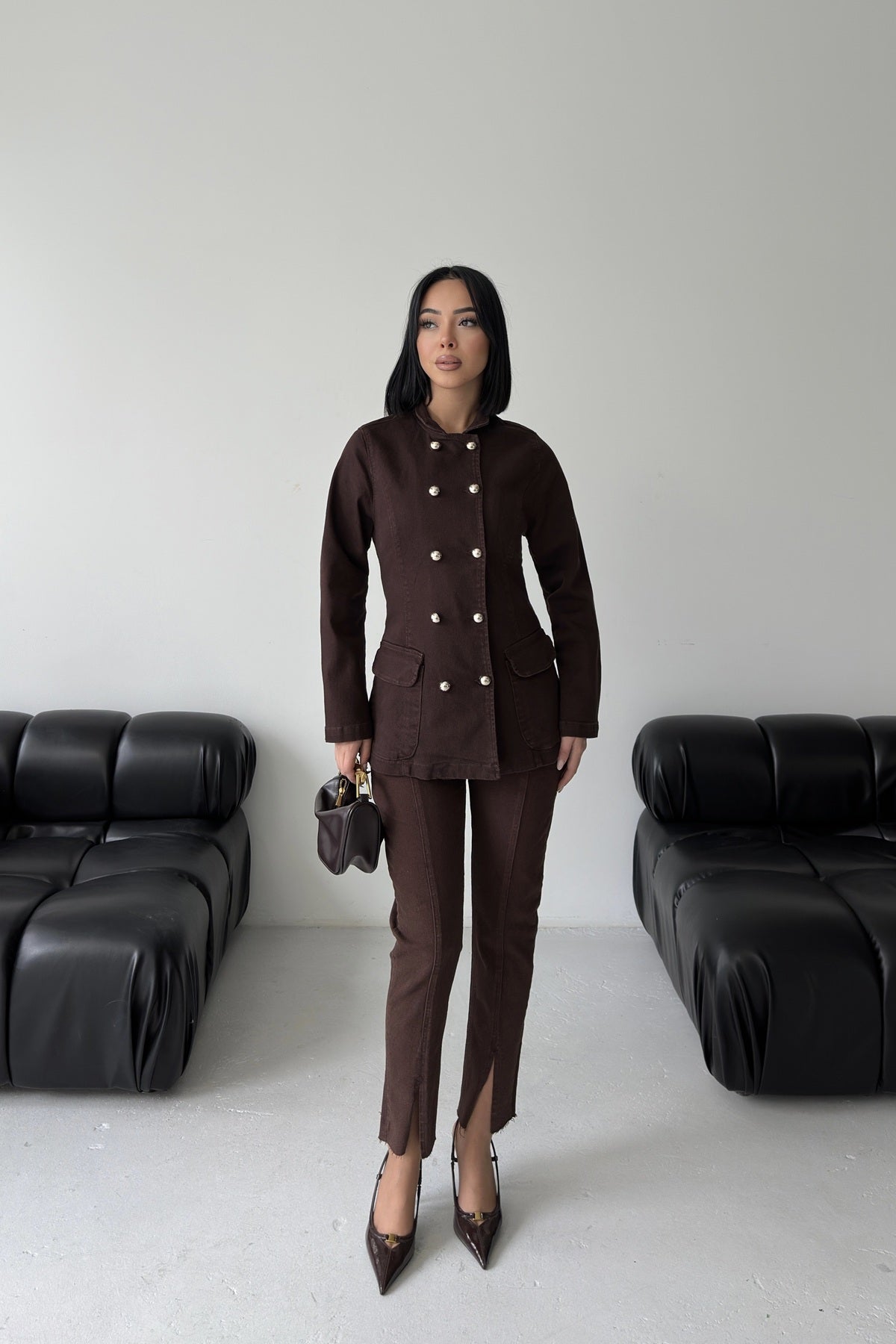 Belden Oturtmalı Düğmeli Gömlek 6248 - Kahverengi - (S-XL) - 2