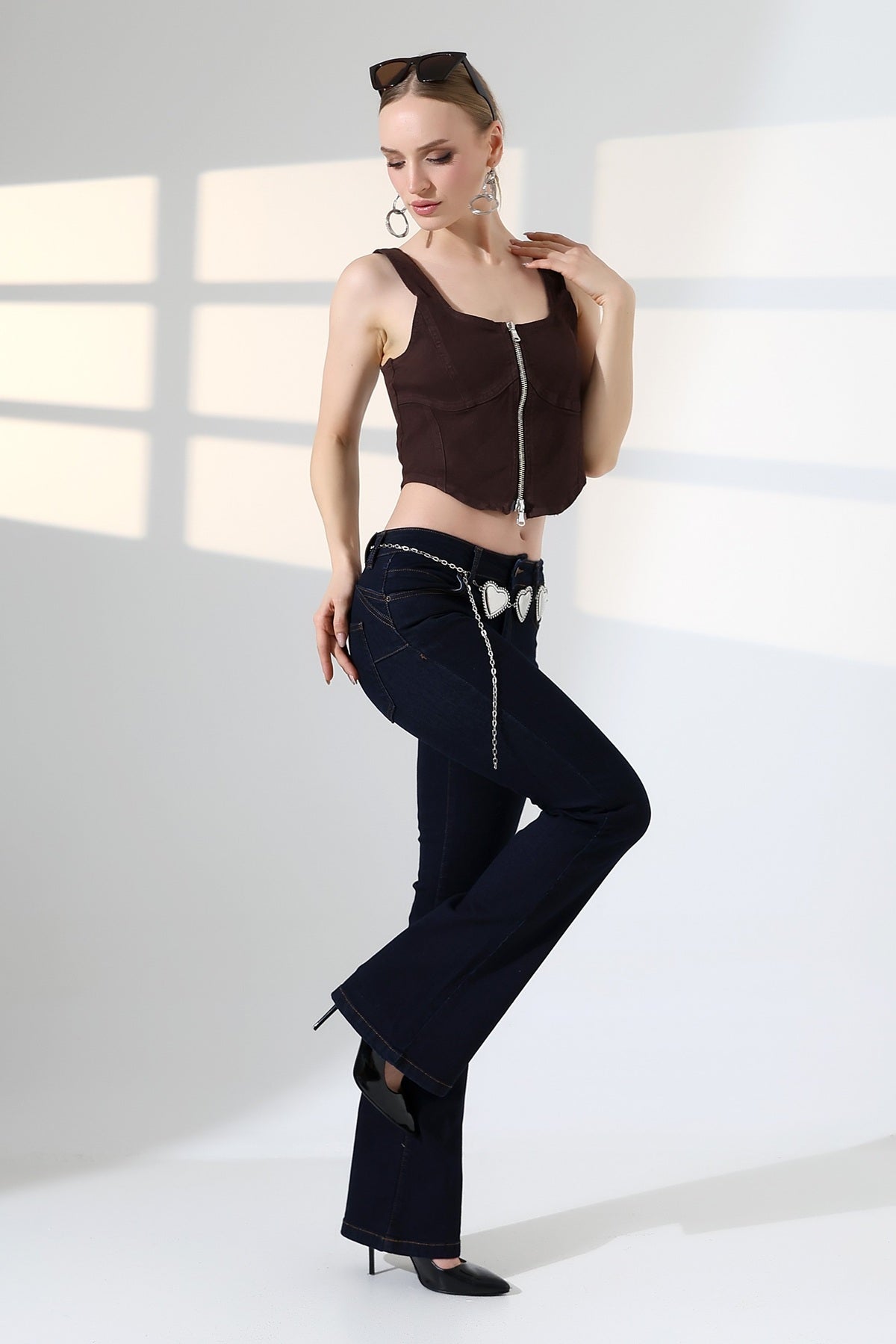 Push Up İspanyol Kot Pantolon 7108 - Slaplı Lacivert - (27-32) - 2