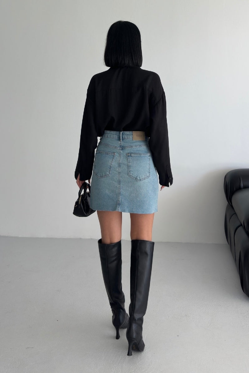 Mini Kot Etek 1040 - Buz Mavisi ve Tintli - (38-44-6) - 2