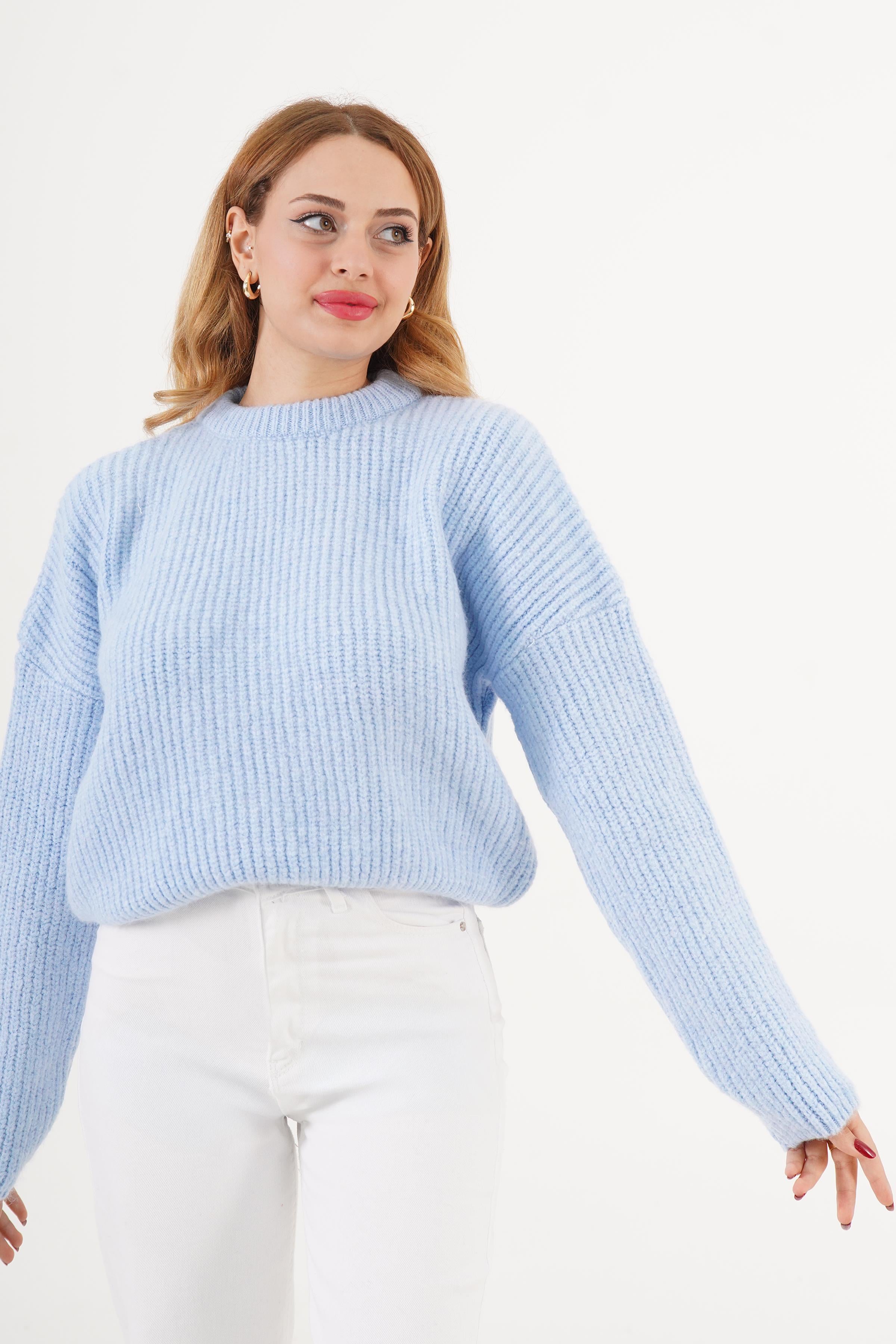 Bisiklet Yaka Basic Toptan Bebe Mavisi Kazak