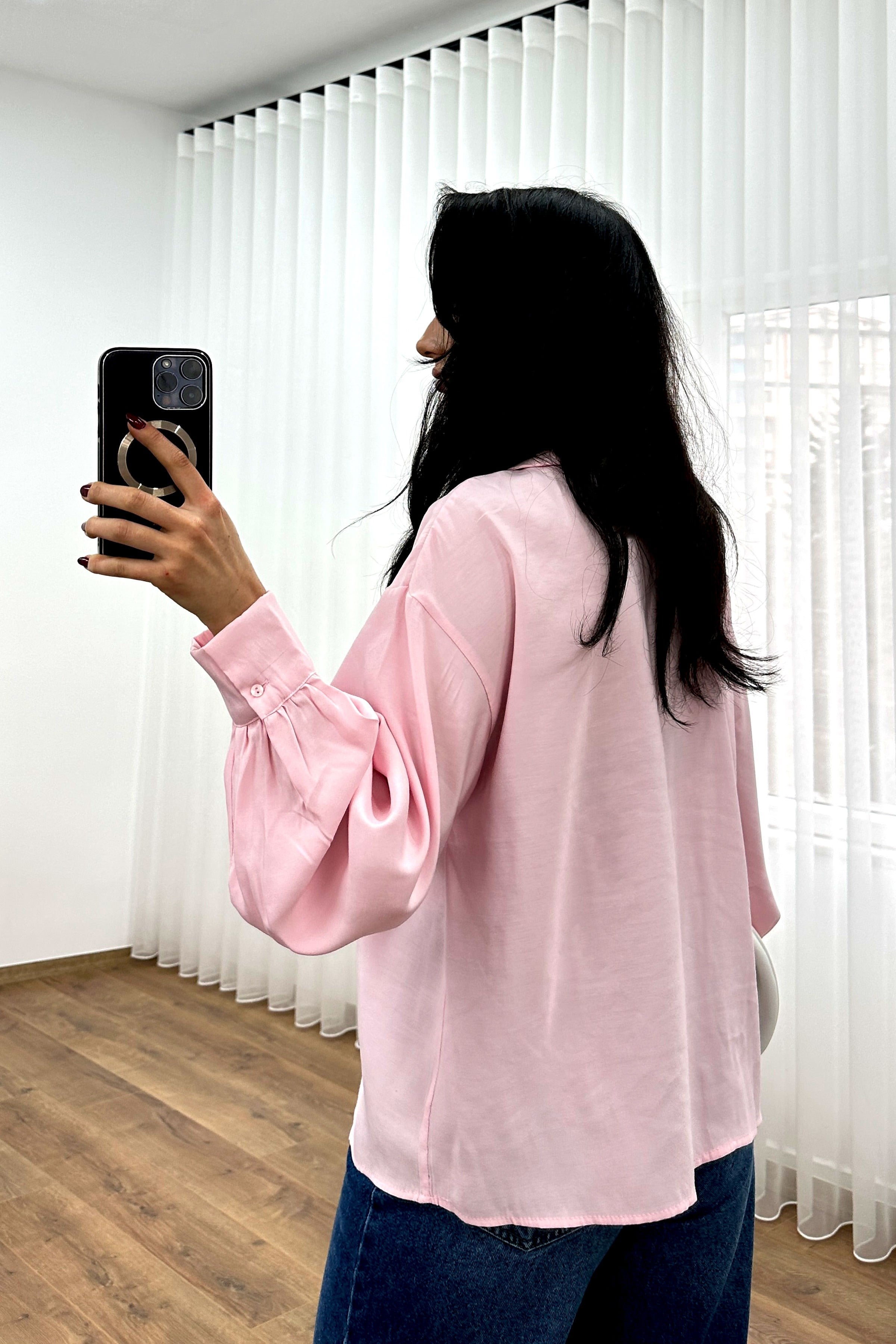 Yaka Bağlamalı Dökümlü Pembe Toptan Bluz