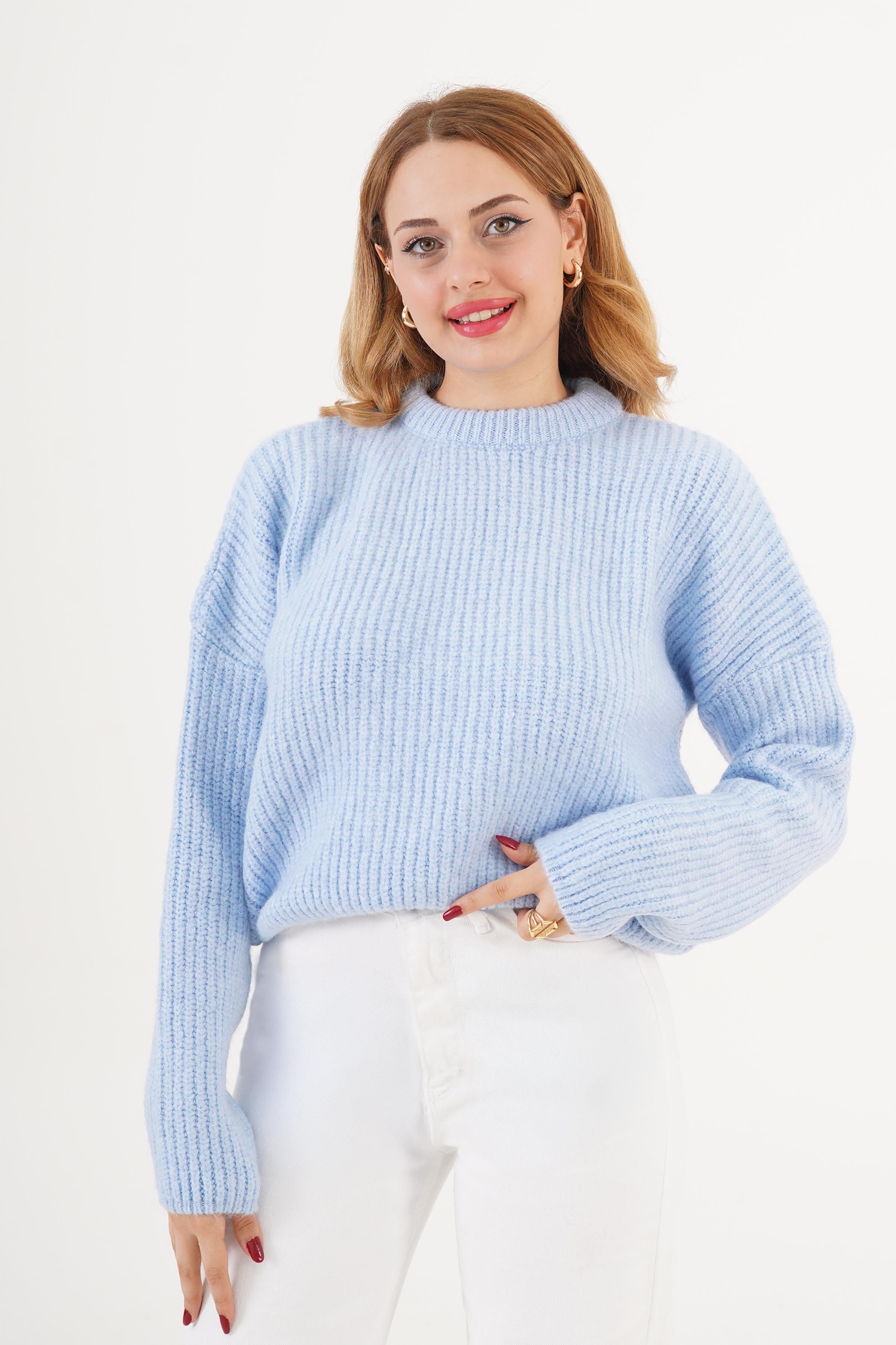 Bisiklet Yaka Basic Toptan Bebe Mavisi Kazak Kahverengi STD