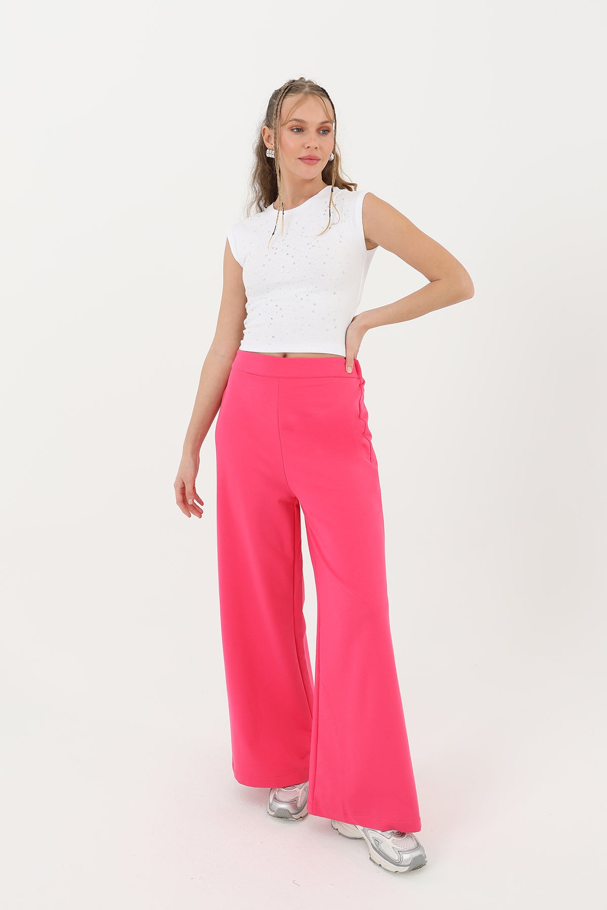 Kadın Geniş Paça Pantolon - 30007PNT - FUCHSIA