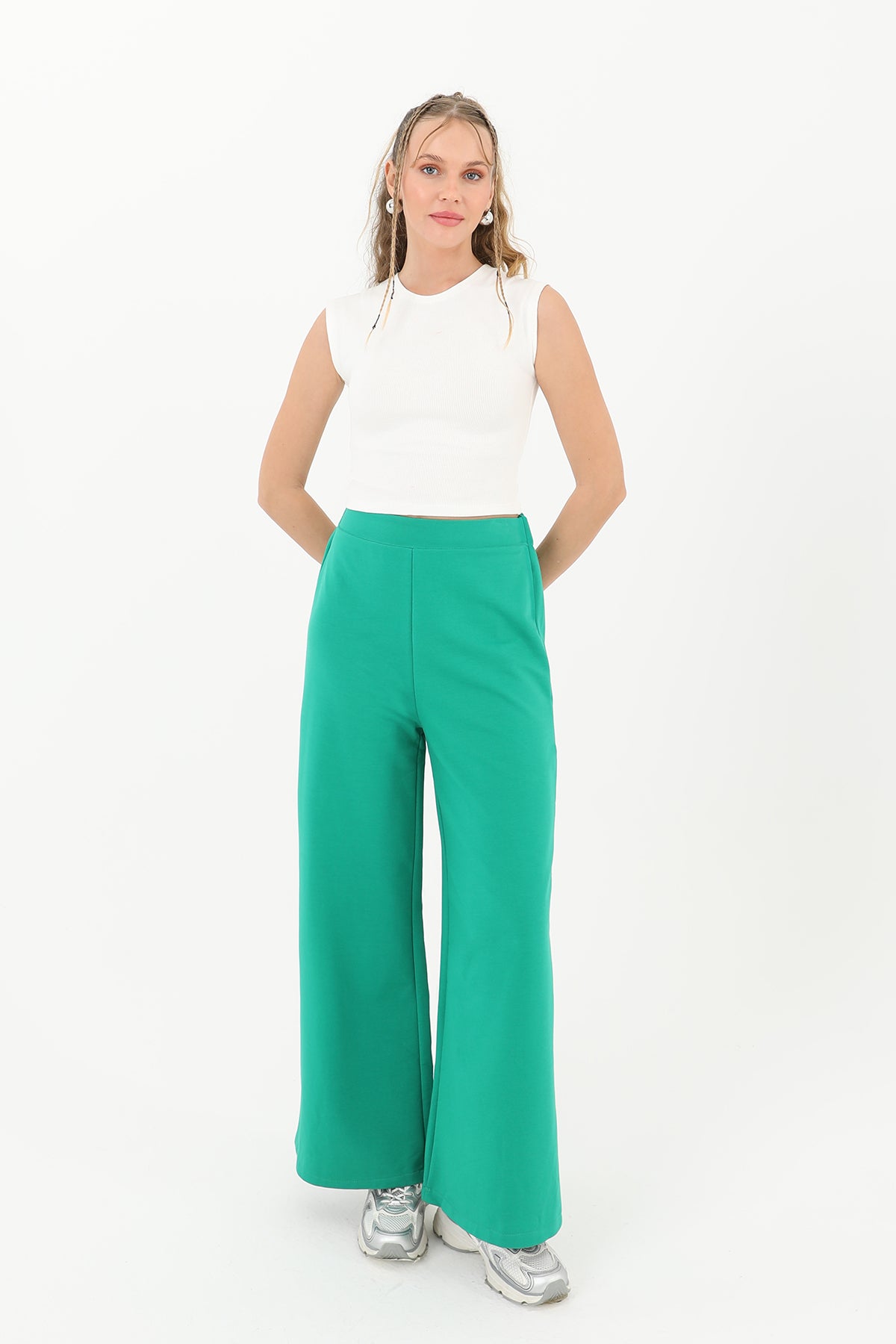 Kadın Geniş Paça Pantolon - 30007PNT - GREEN