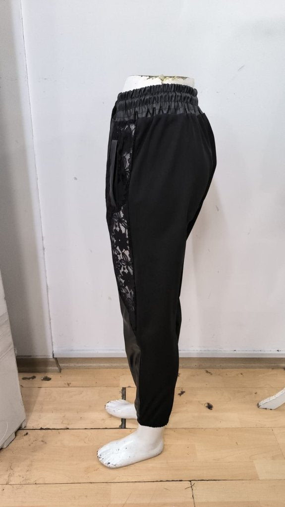 Women's High Waisted Elasticated Lace Detail Drawstring Leather Trousers, 30179