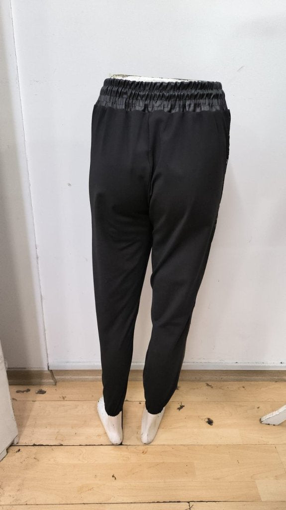 Women's High Waisted Elasticated Lace Detail Drawstring Leather Trousers, 30179
