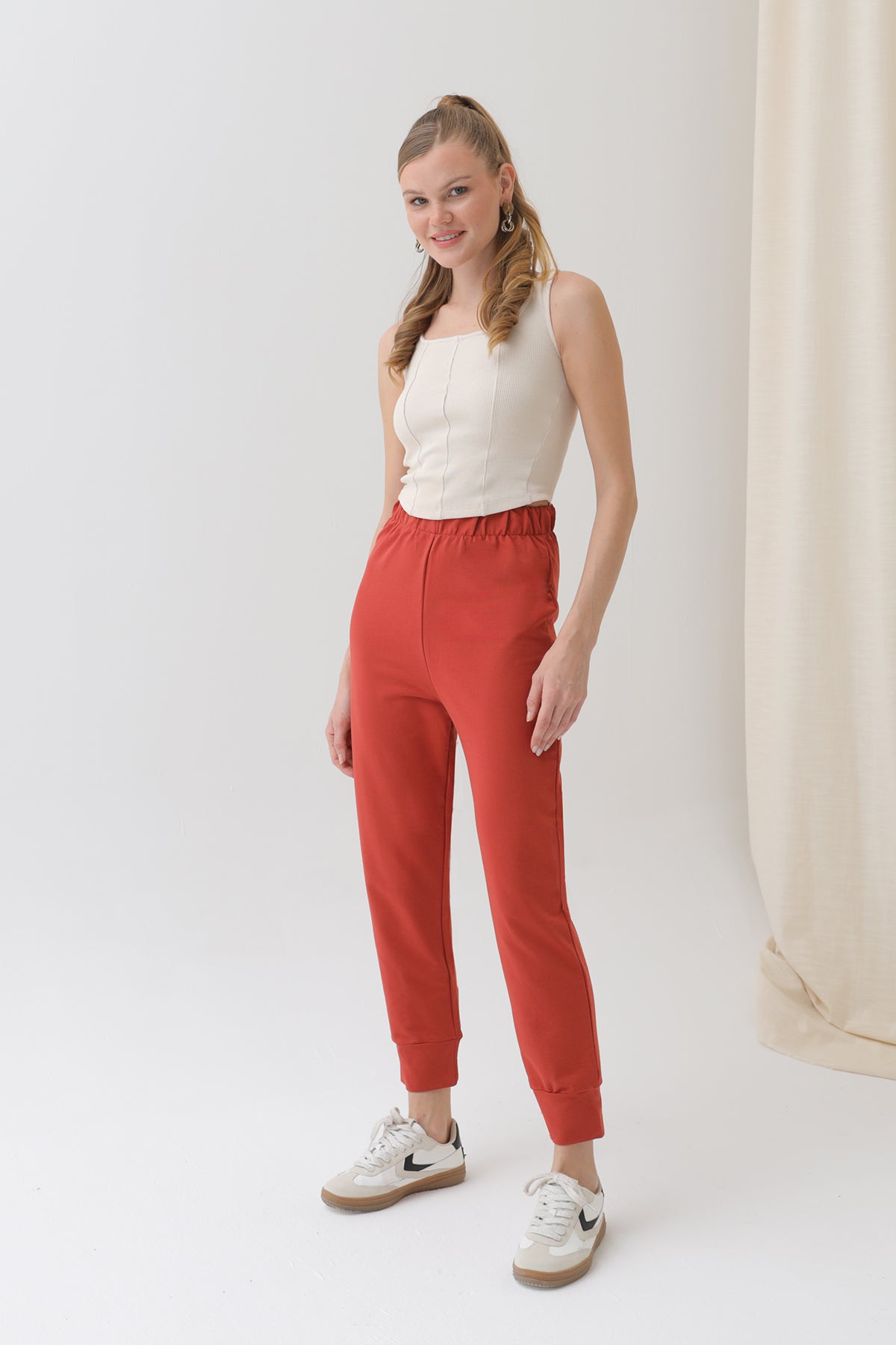 Kadın Ribana Detaylı Eşofman Altı - 30189PNT - TILE RED