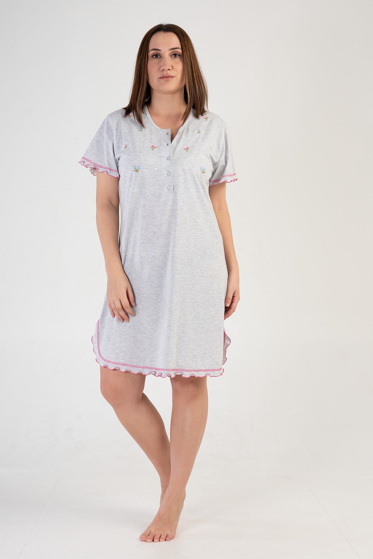 KADIN P.SUPREM XXL PATLI KISA KOL ETEGI OVAL BIBILALI TUNIK - GRAY MELANGE