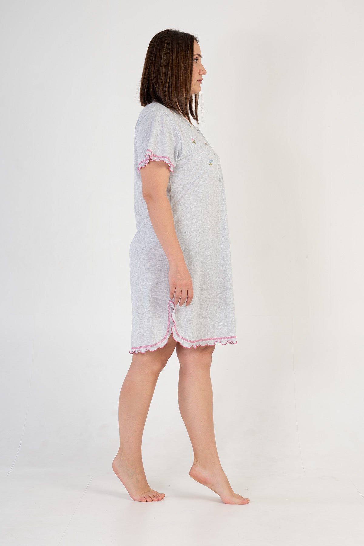 KADIN P.SUPREM XXL PATLI KISA KOL ETEGI OVAL BIBILALI TUNIK - GRAY MELANGE