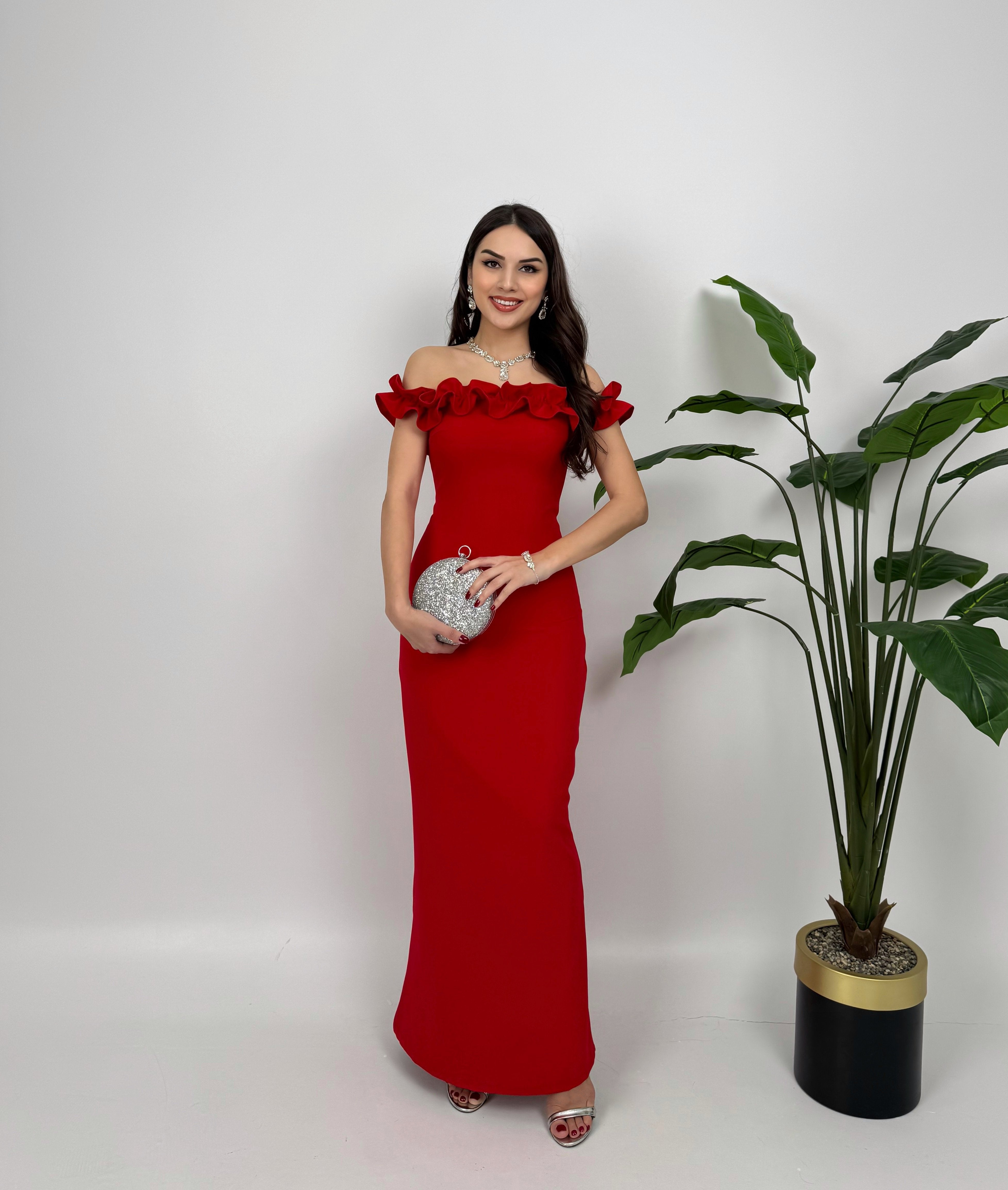 3021 GÖĞÜS BÜZGÜLÜ ELBİSE