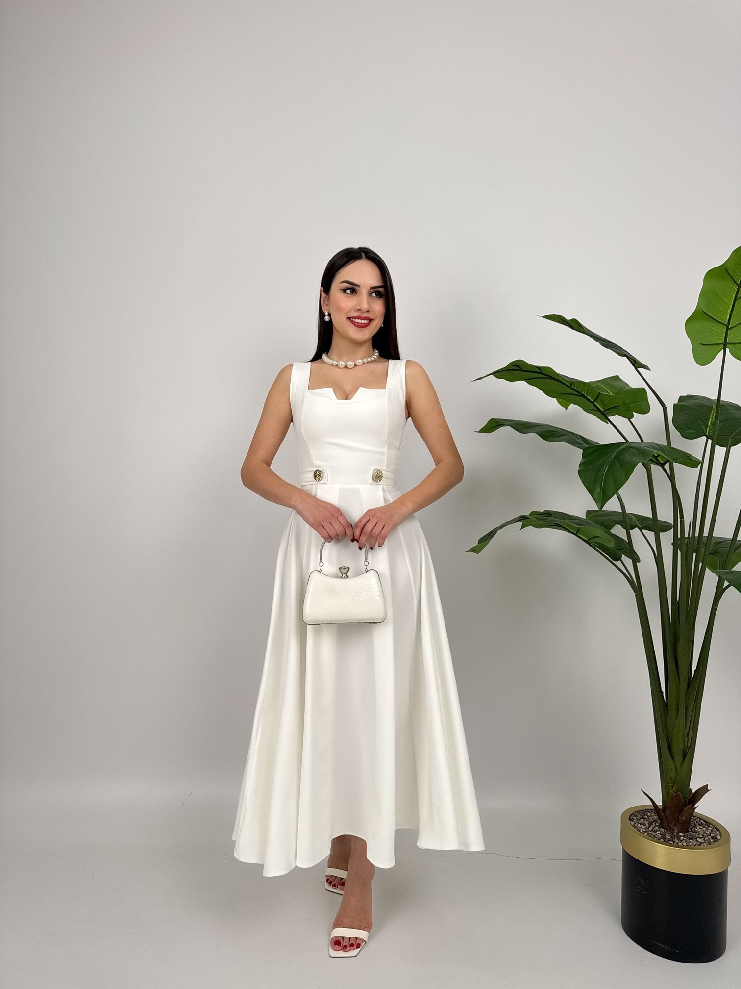 3023 KEMERİ DÜĞMELİ ELBİSE
