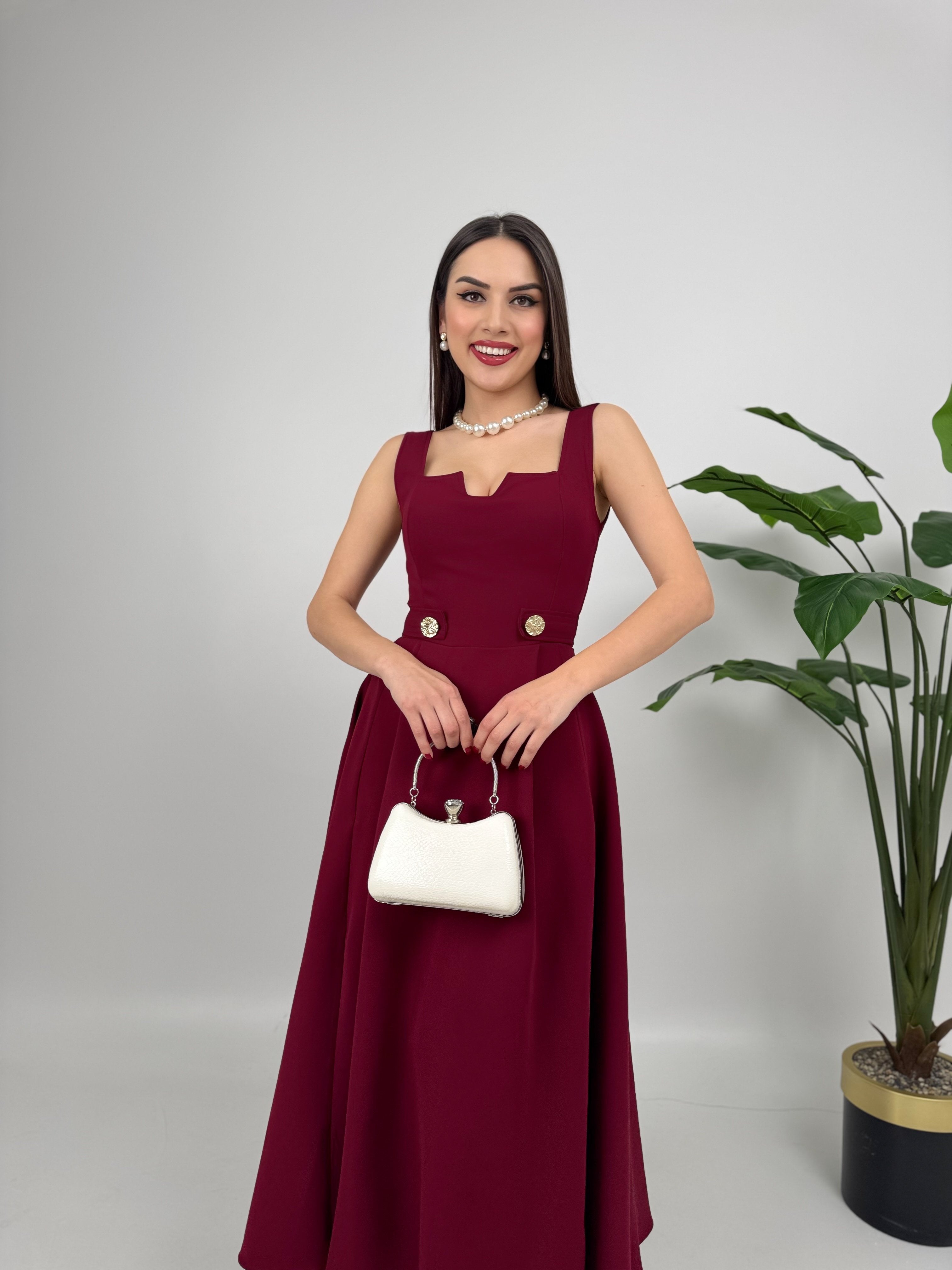 3023 KEMERİ DÜĞMELİ ELBİSE