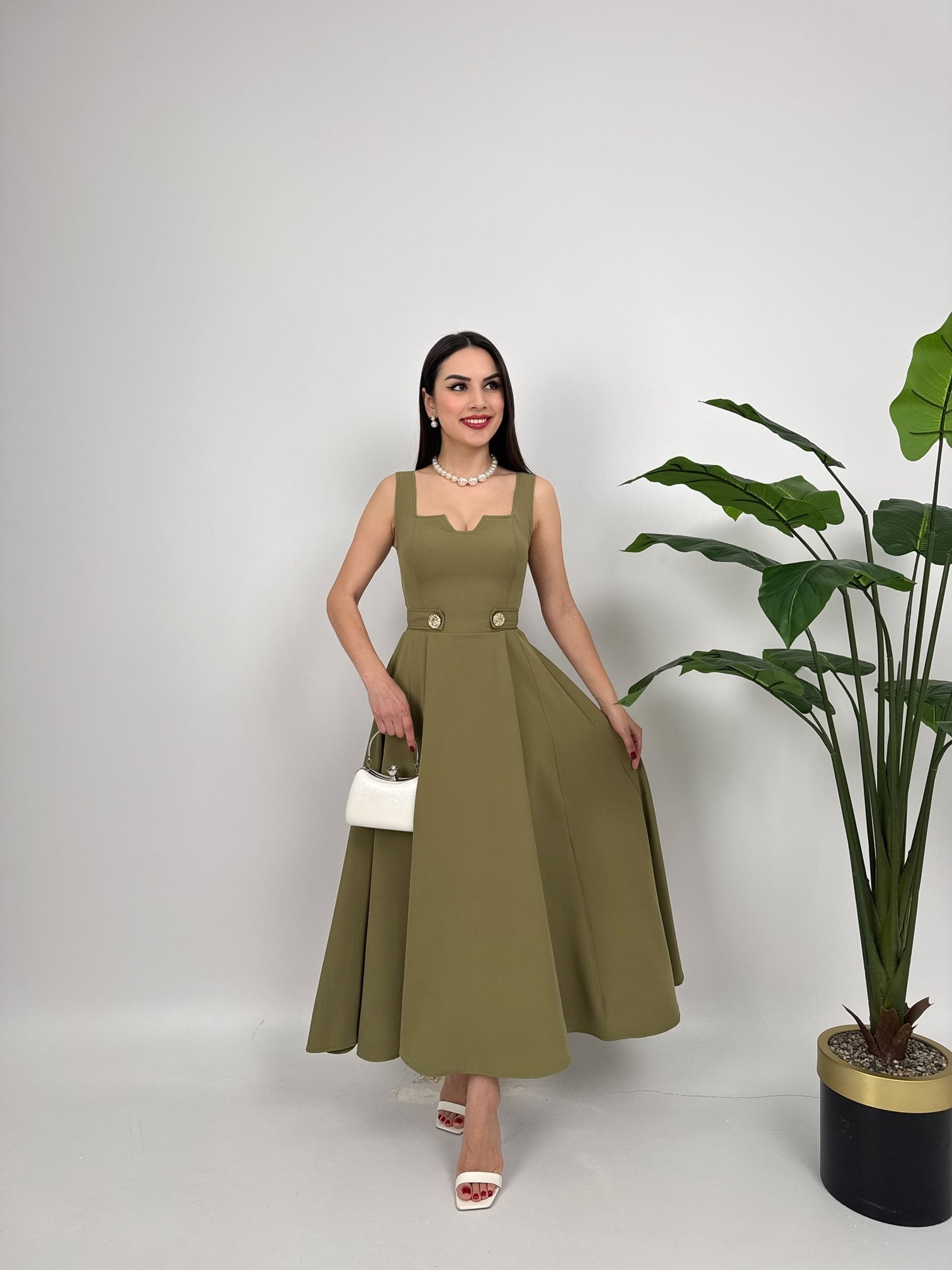 3023 KEMERİ DÜĞMELİ ELBİSE