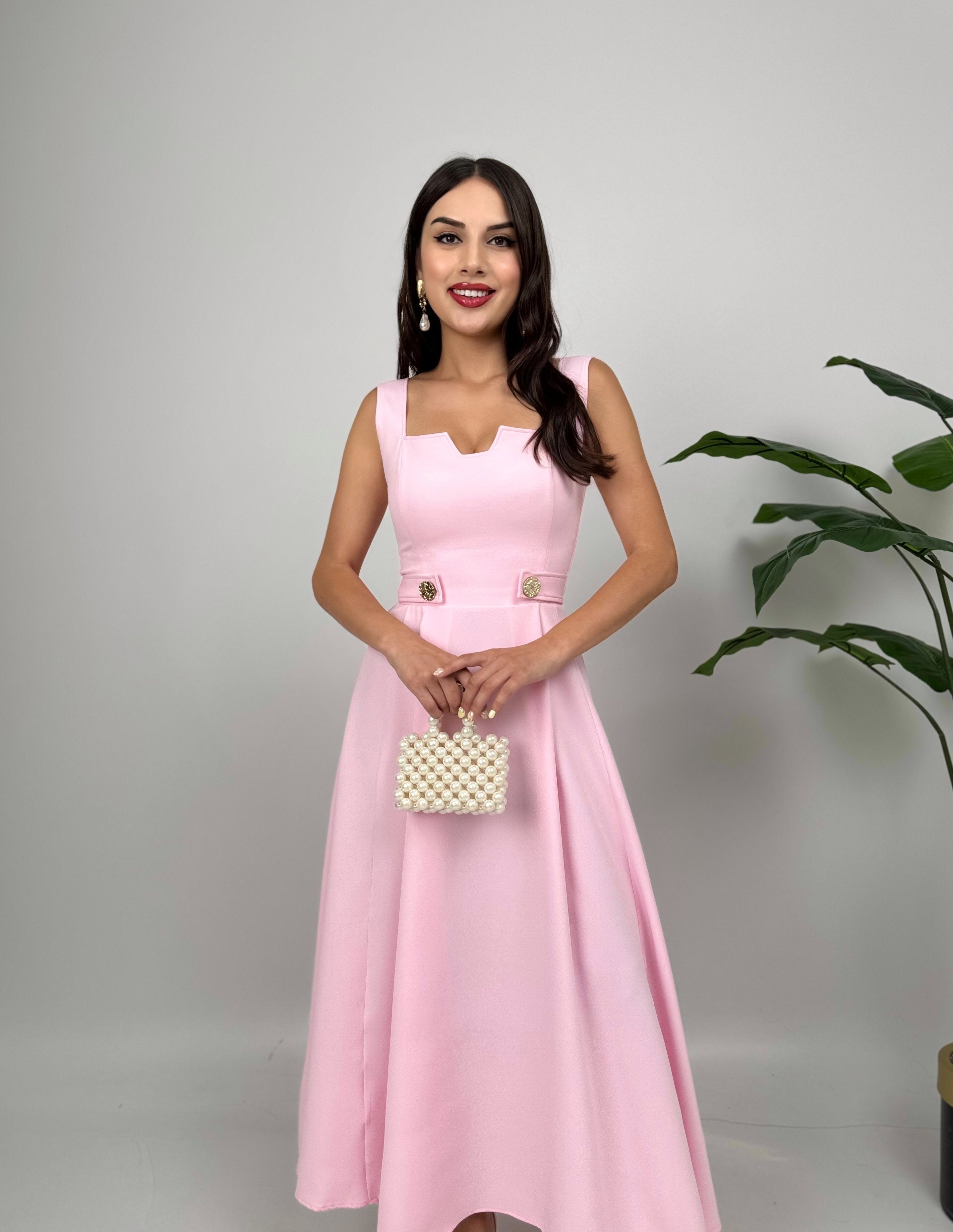 3023 KEMERİ DÜĞMELİ ELBİSE