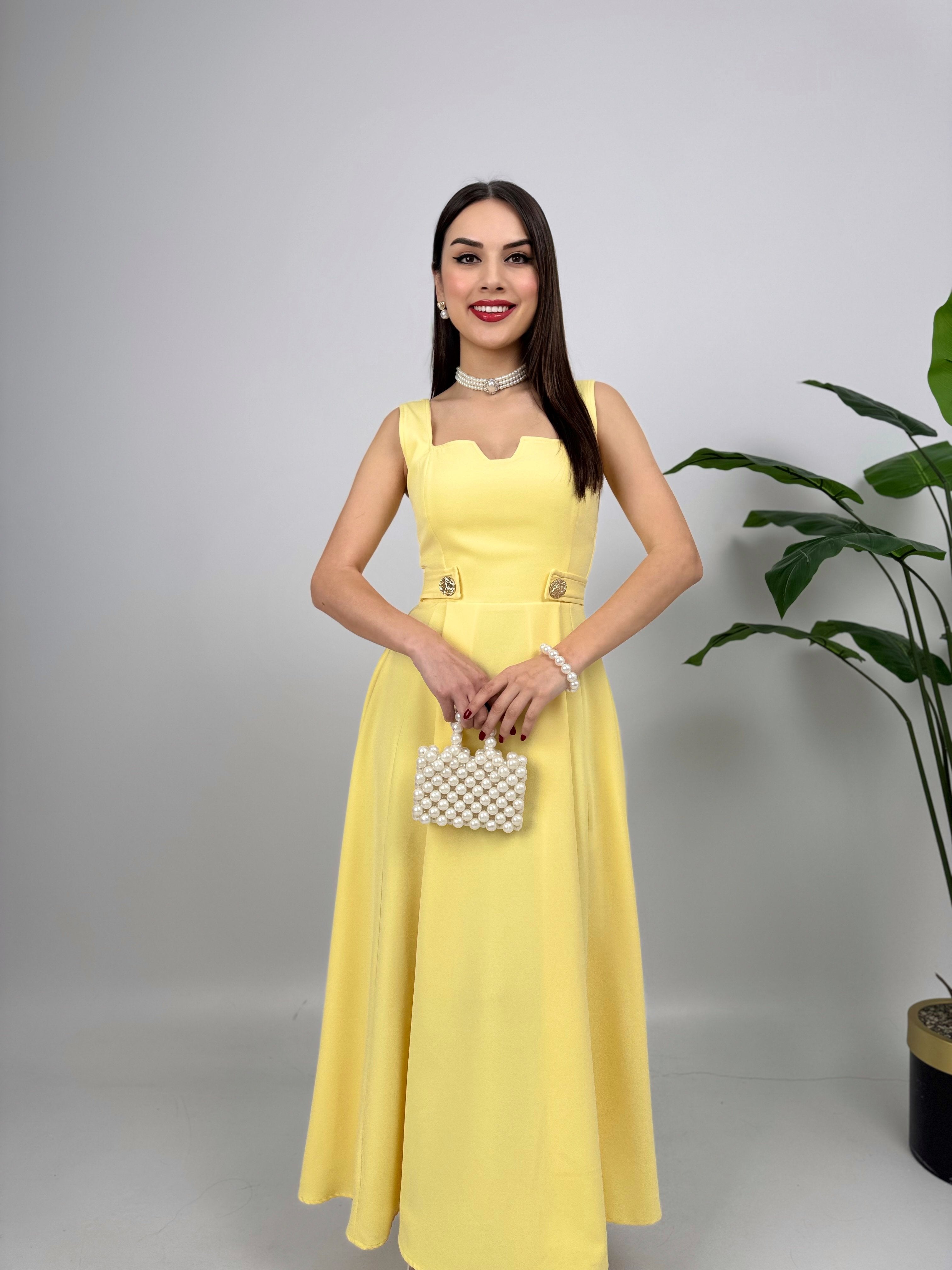 3023 KEMERİ DÜĞMELİ ELBİSE