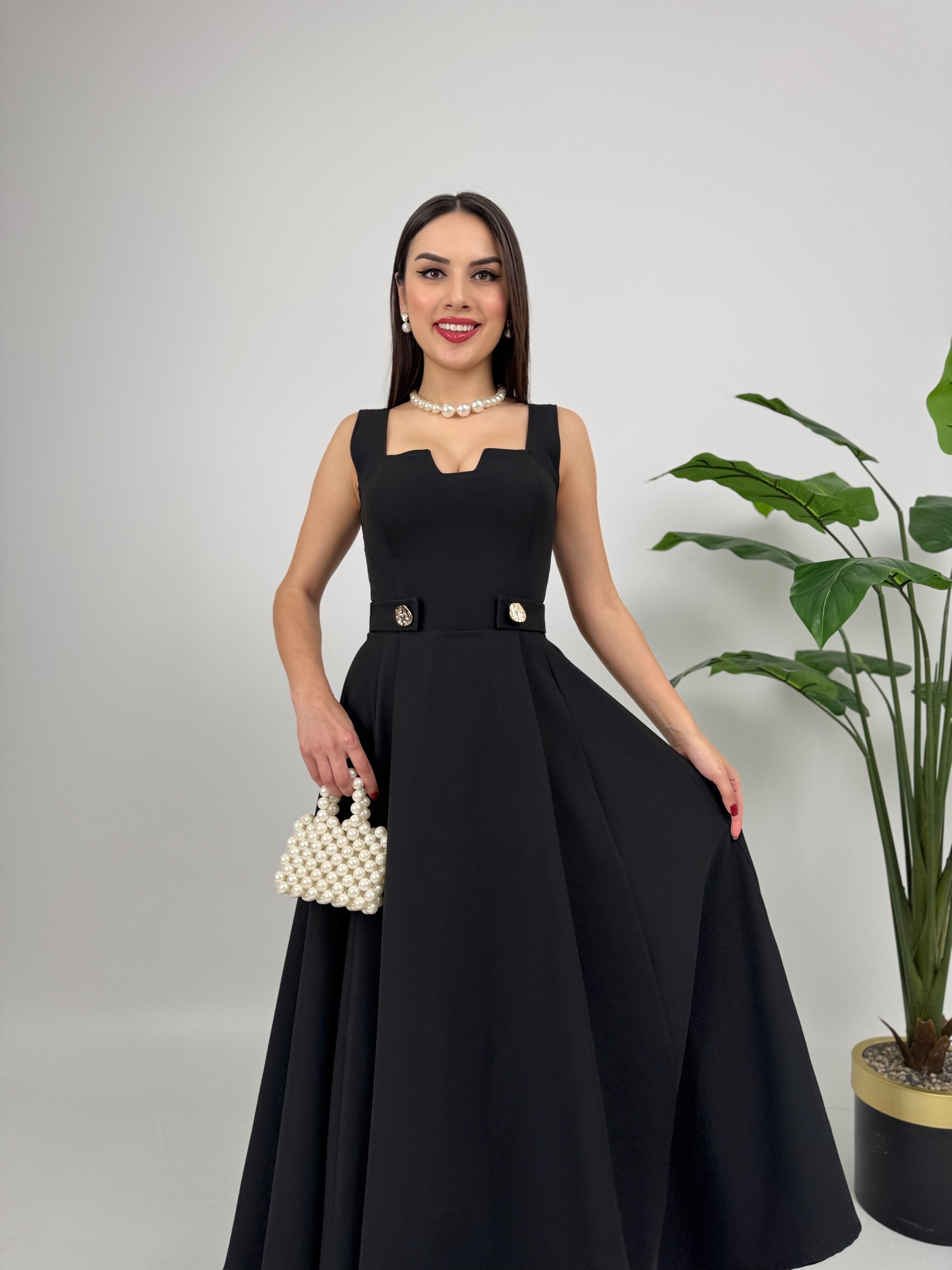 3023 KEMERİ DÜĞMELİ ELBİSE