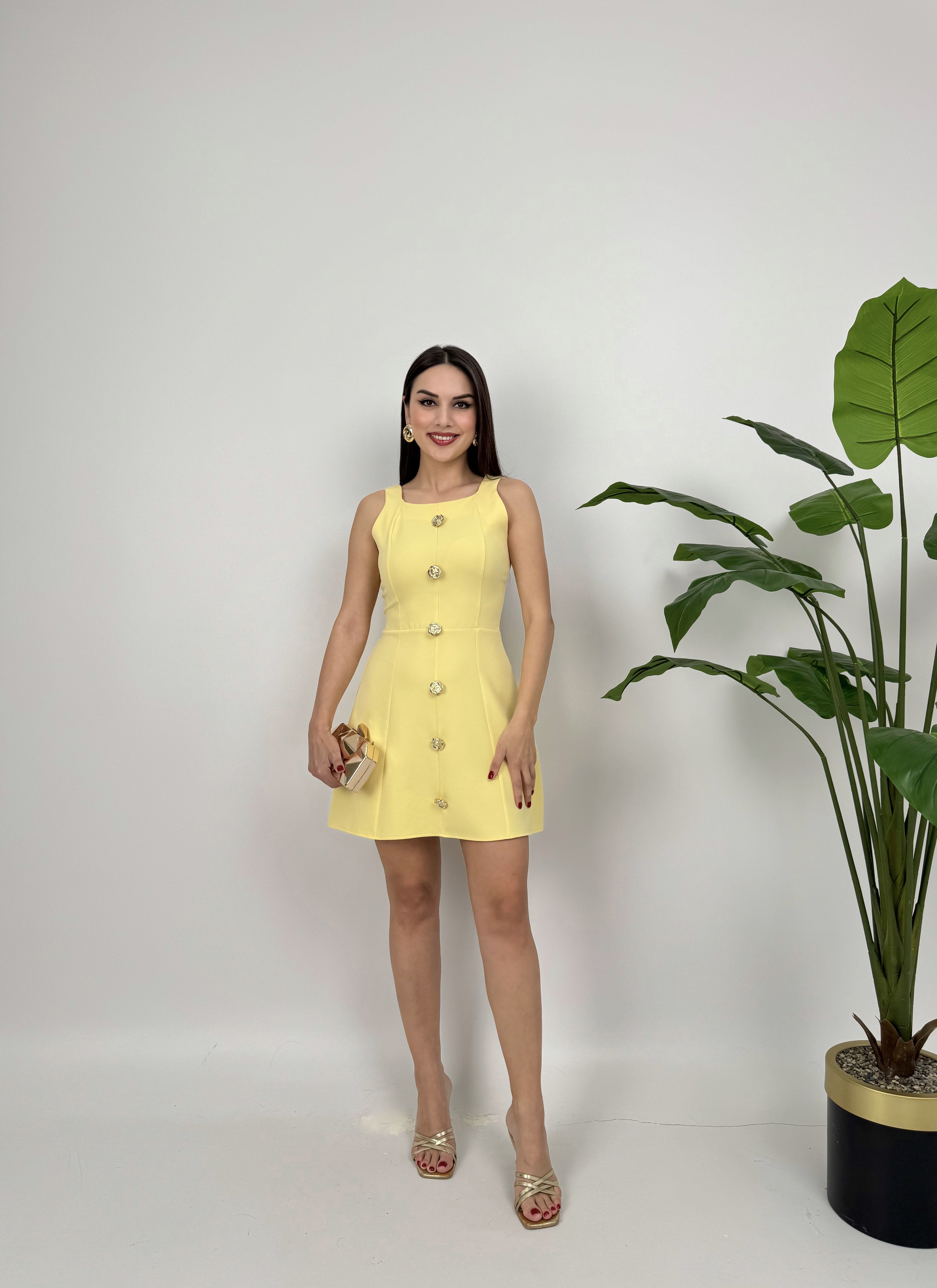 3024 DÜĞMELİ MİNİ ELBİSE