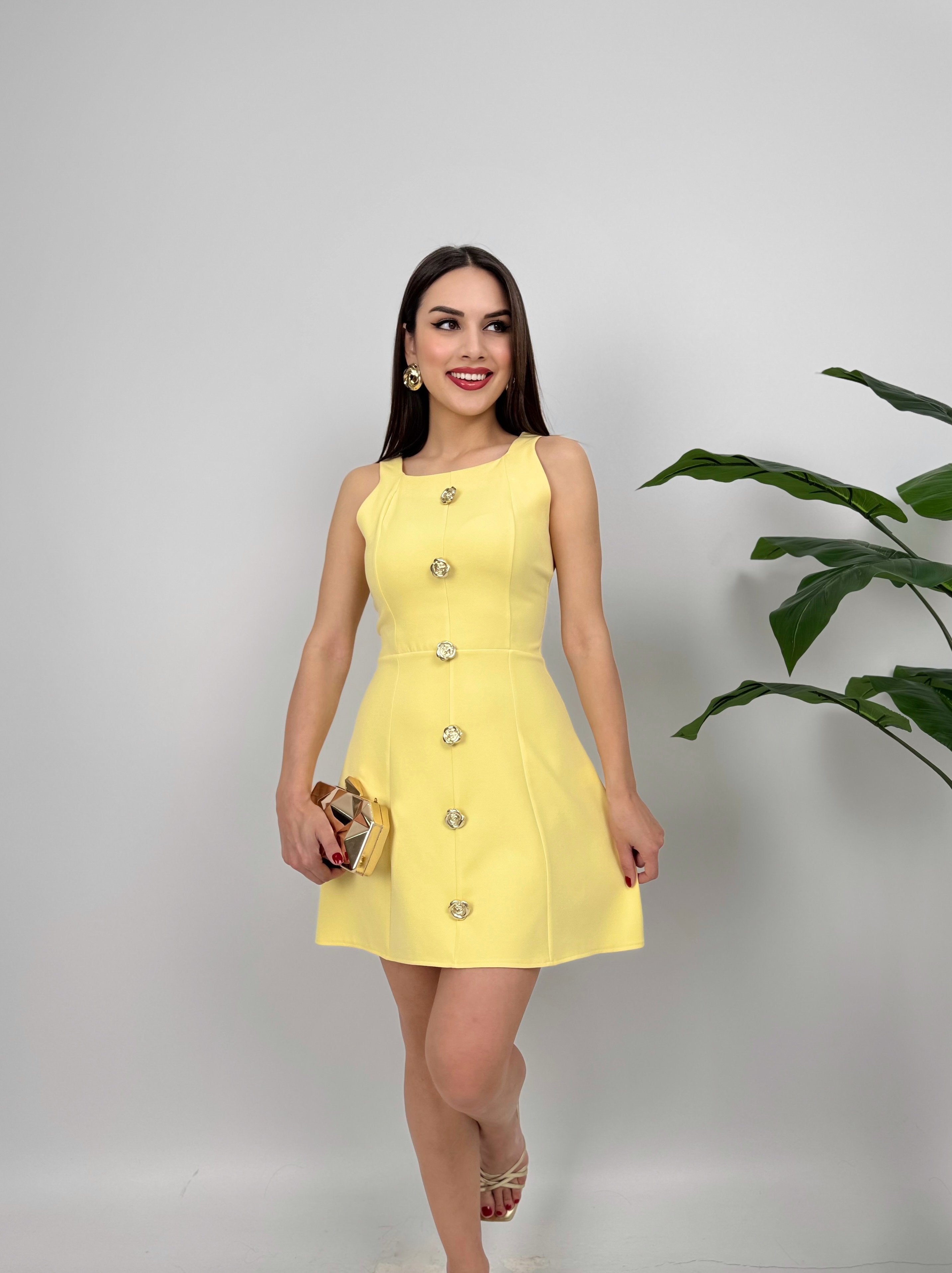 3024 DÜĞMELİ MİNİ ELBİSE