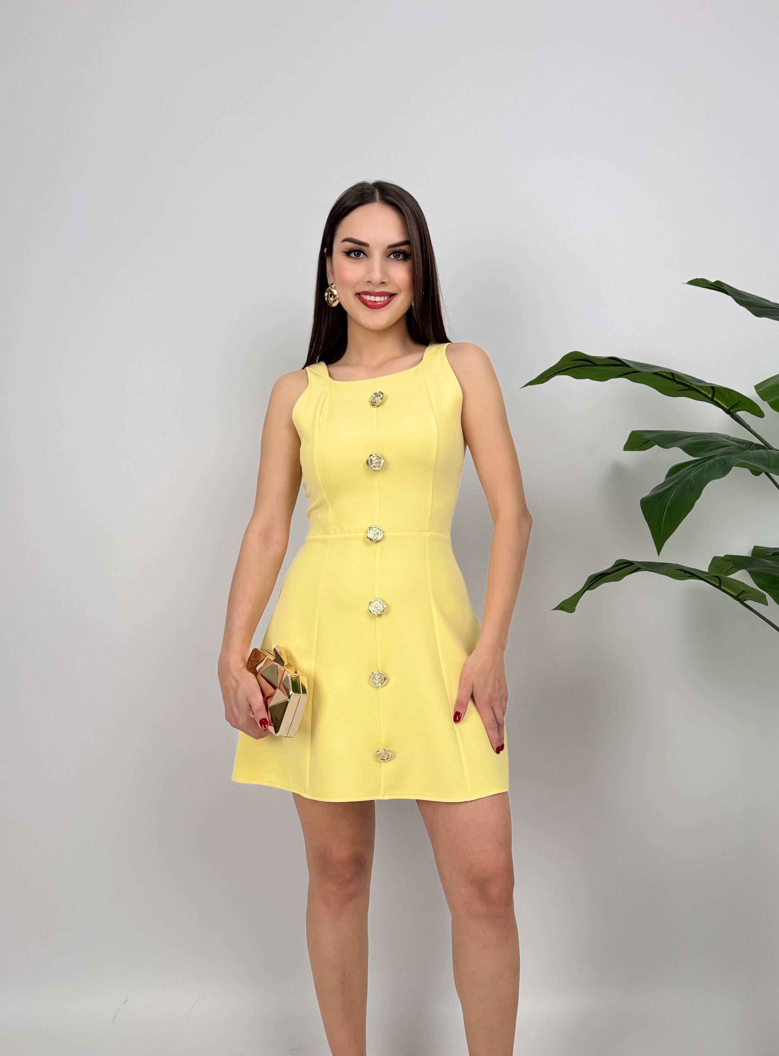 3024 DÜĞMELİ MİNİ ELBİSE