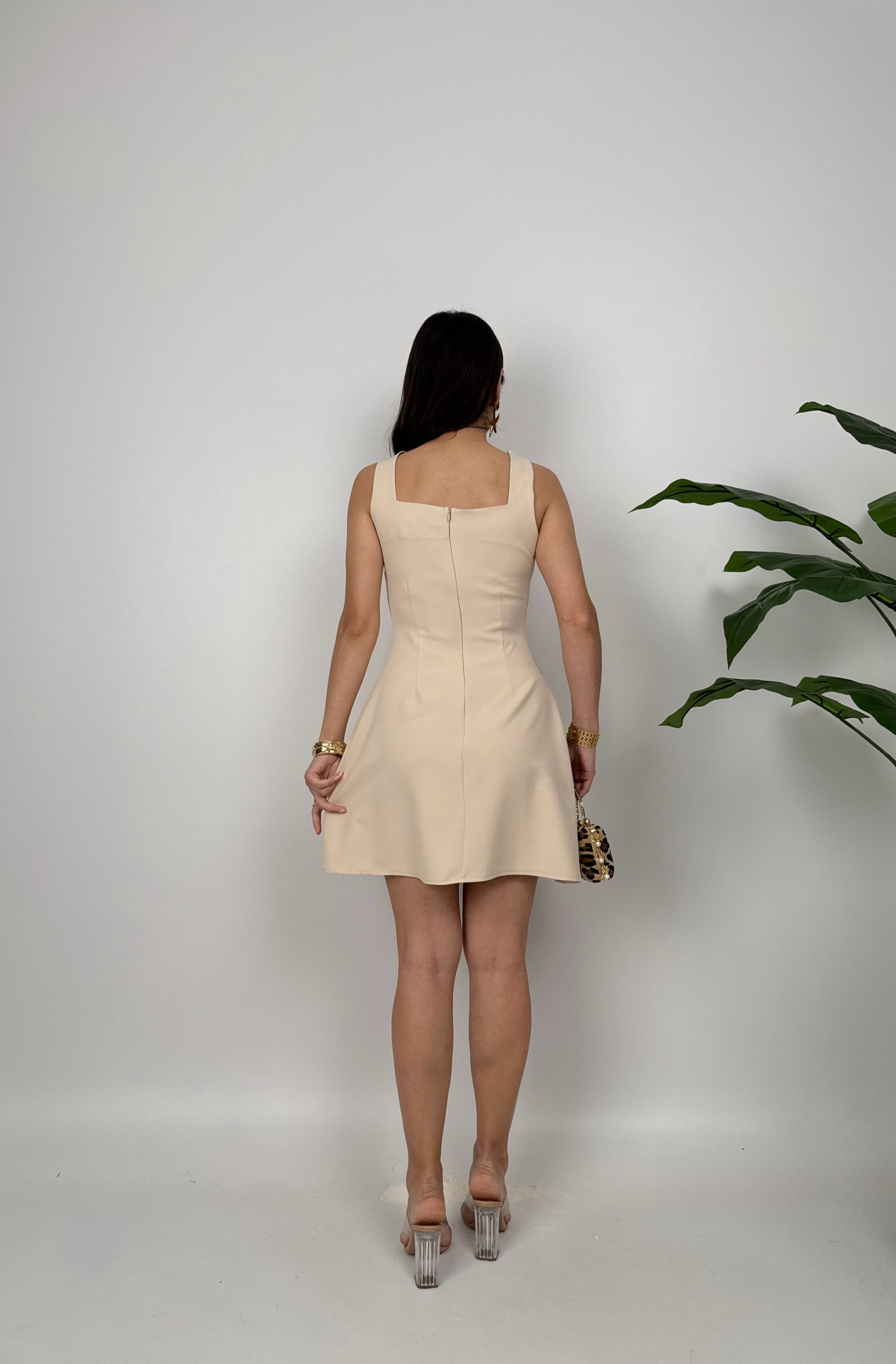 3024 DÜĞMELİ MİNİ ELBİSE