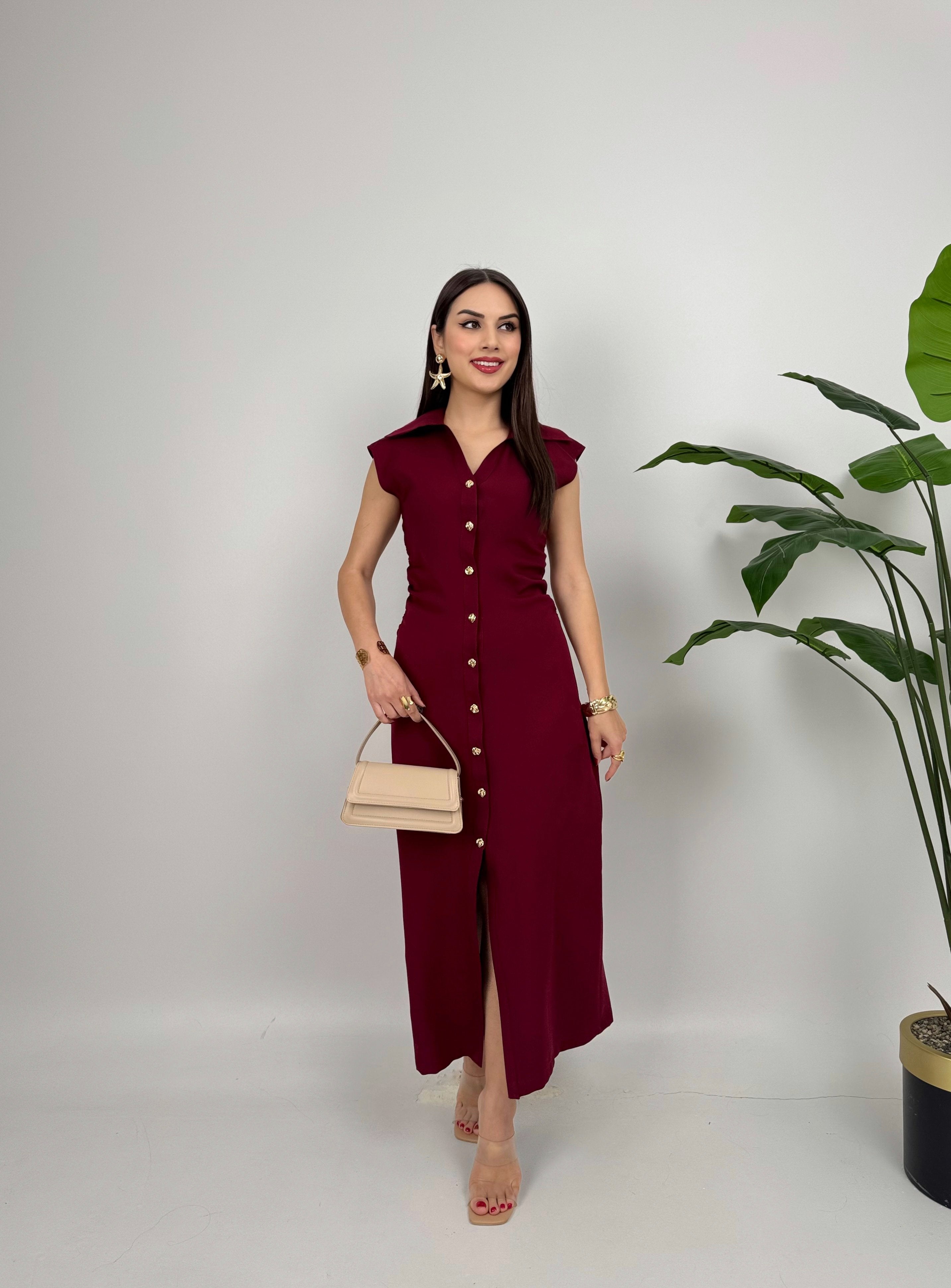 3026 ÖNDEN DÜĞMELİ ELBİSE