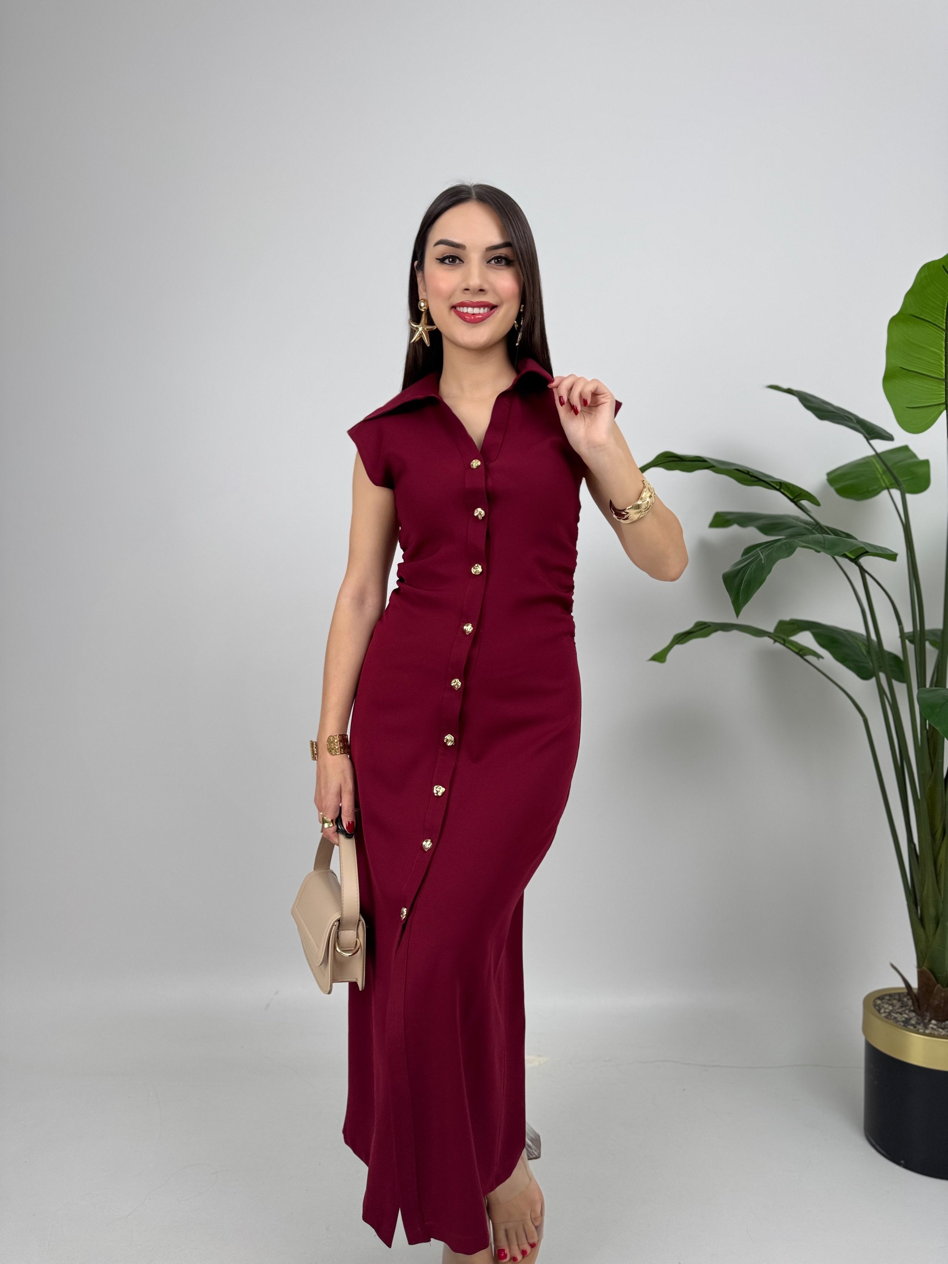 3026 ÖNDEN DÜĞMELİ ELBİSE