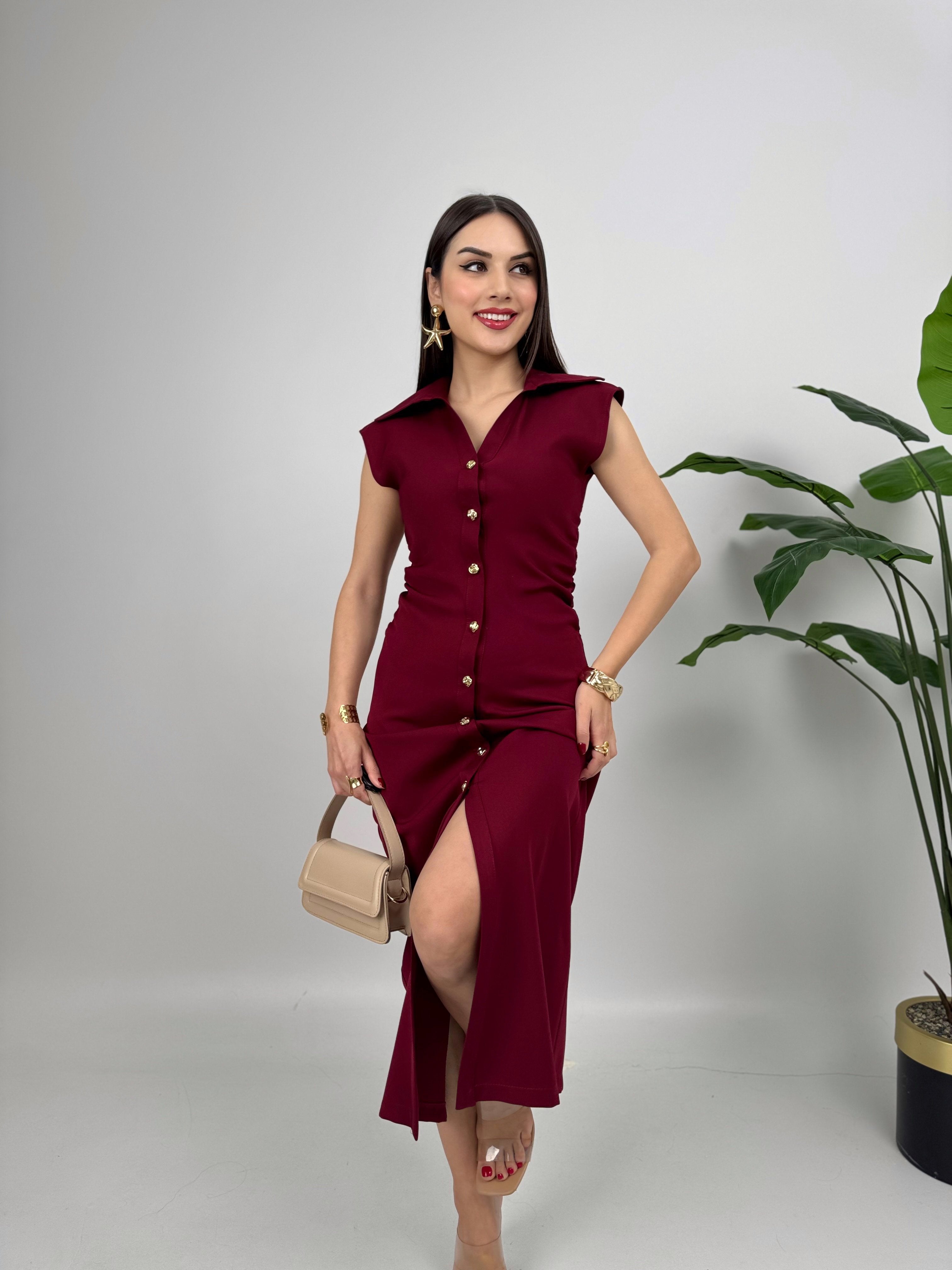 3026 ÖNDEN DÜĞMELİ ELBİSE