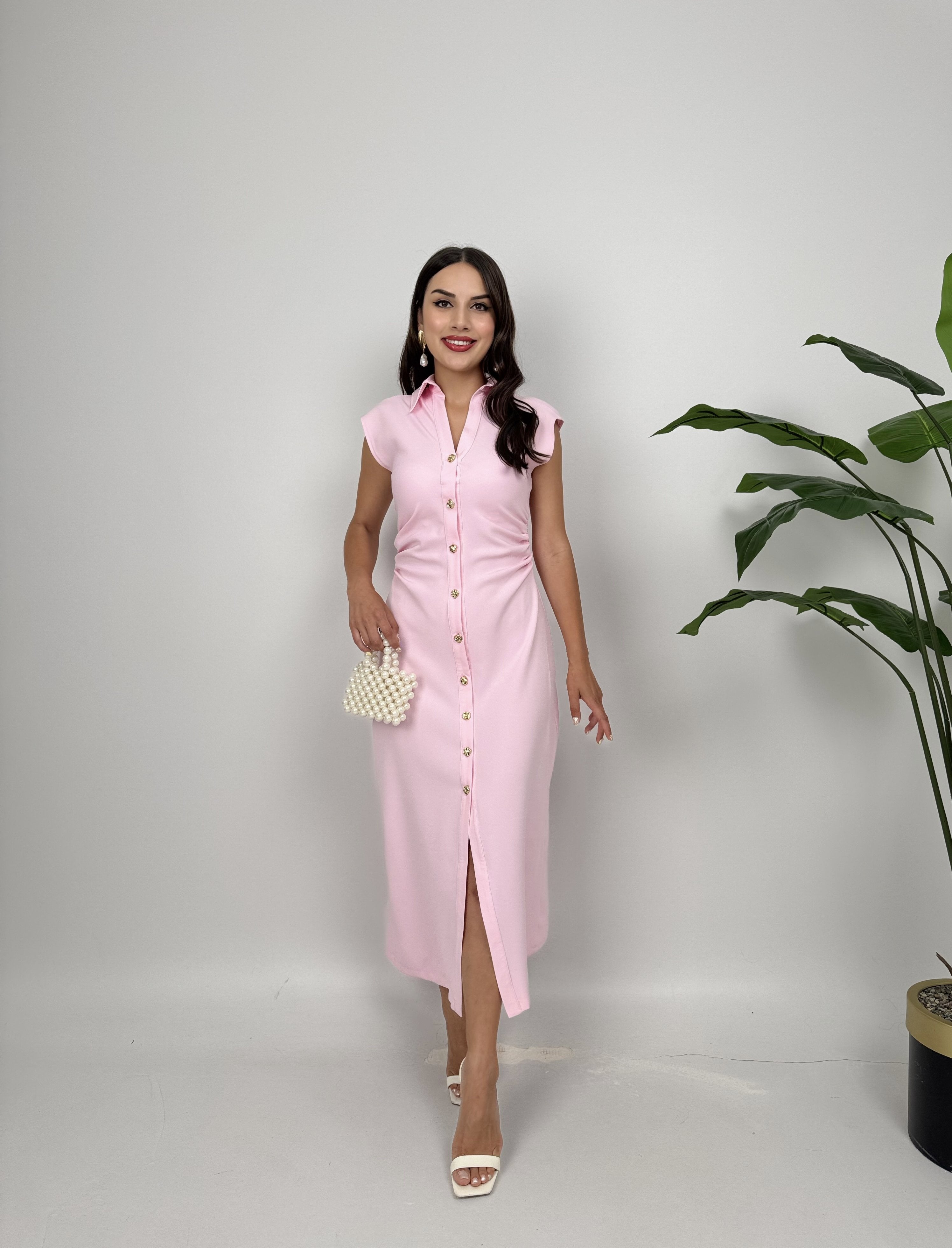 3026 ÖNDEN DÜĞMELİ ELBİSE