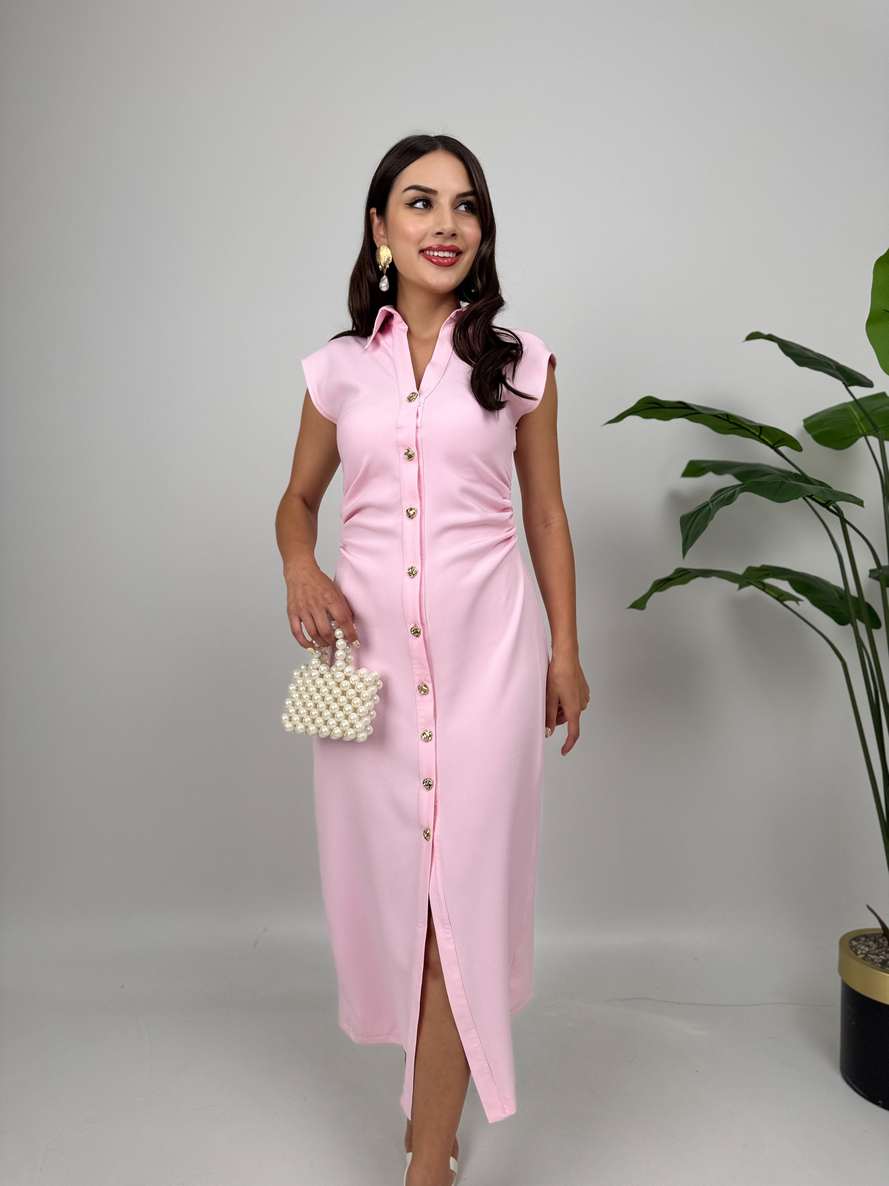 3026 ÖNDEN DÜĞMELİ ELBİSE