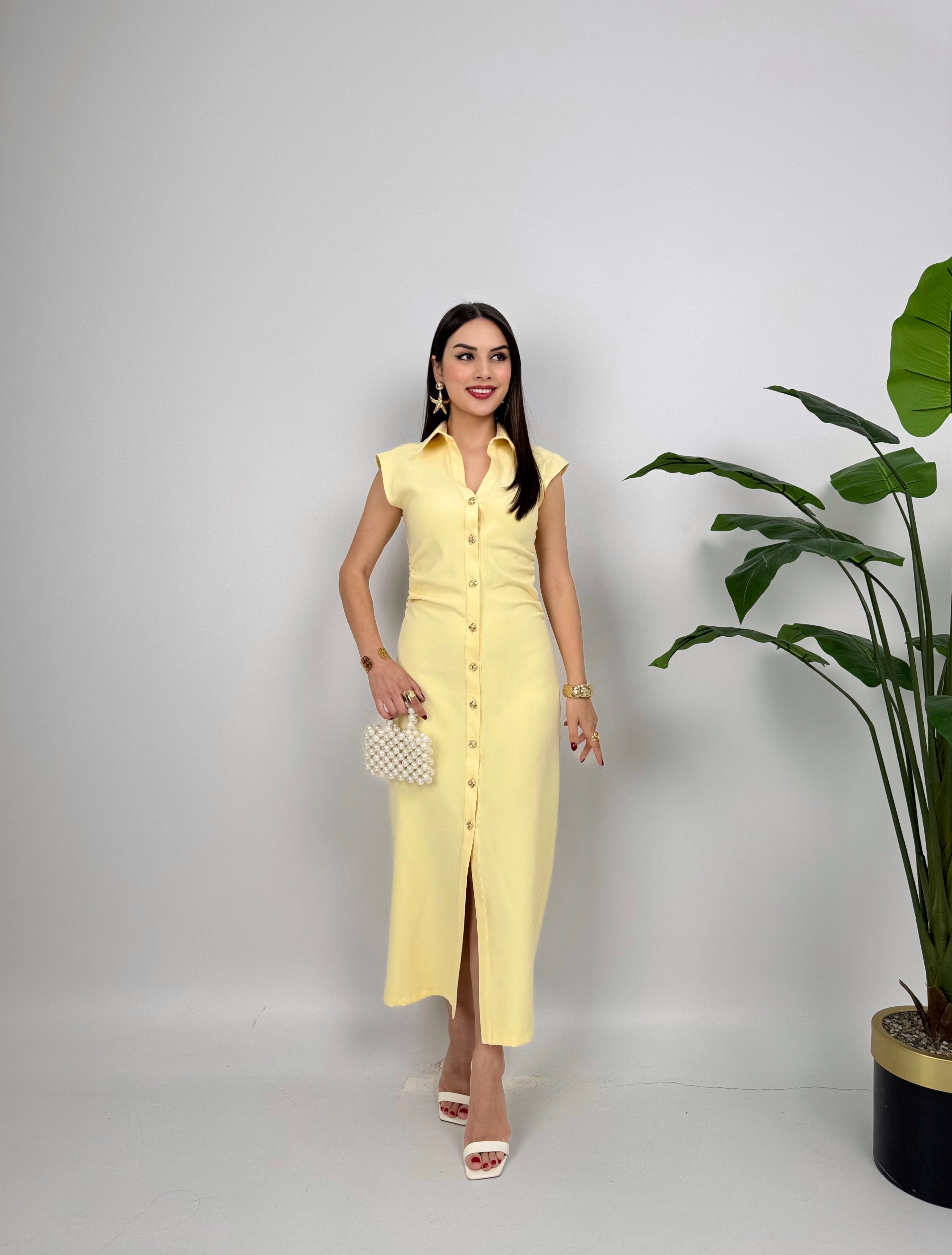 3026 ÖNDEN DÜĞMELİ ELBİSE