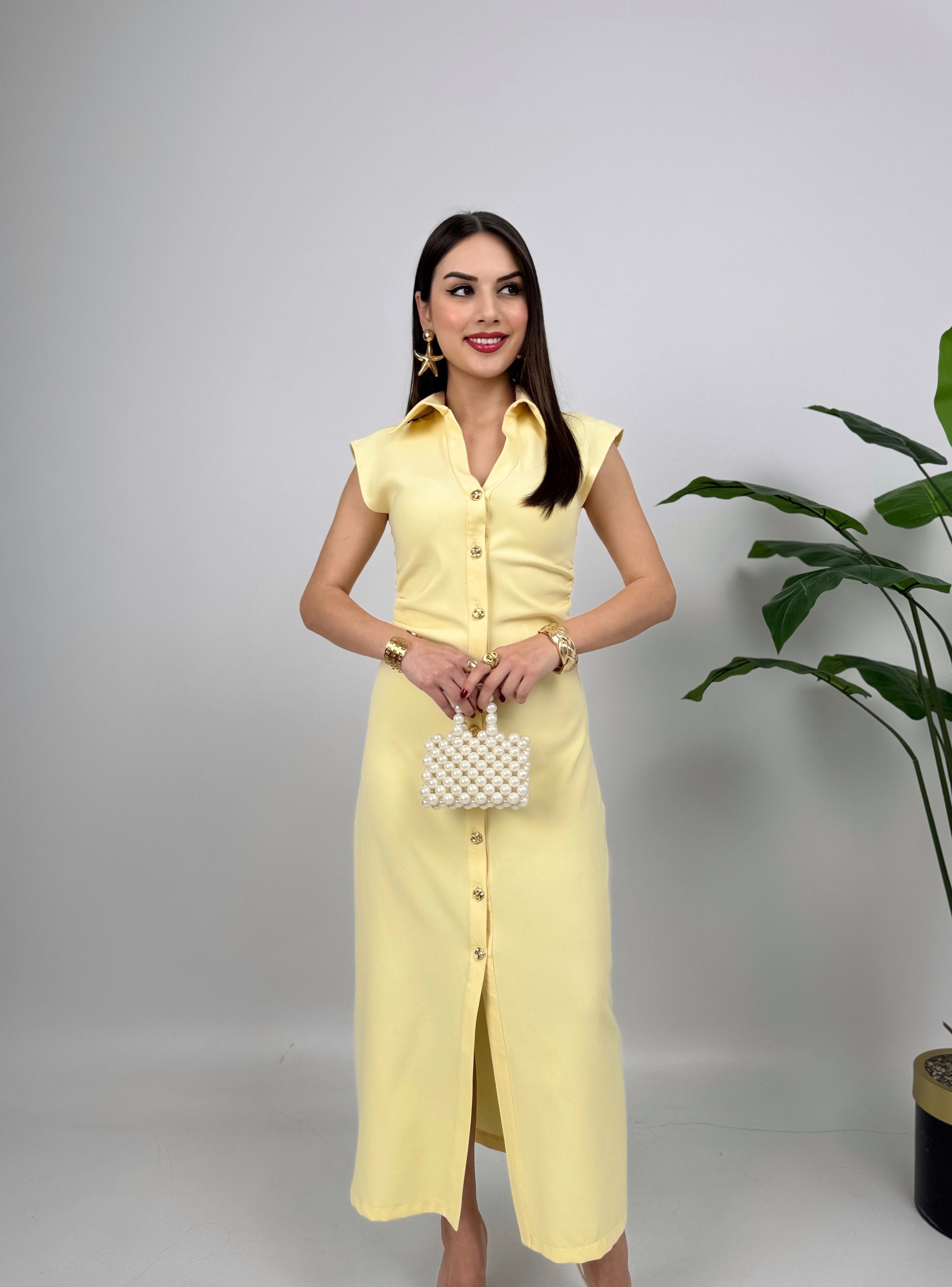 3026 ÖNDEN DÜĞMELİ ELBİSE