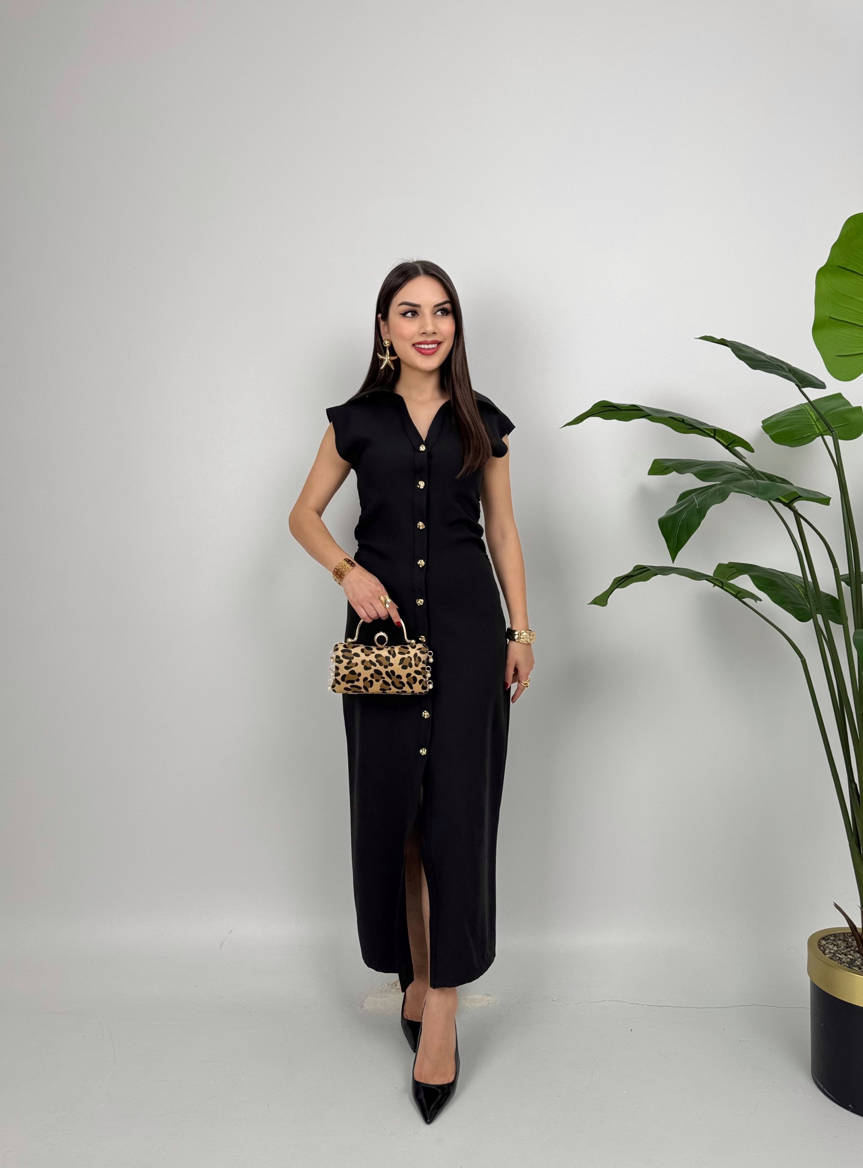 3026 ÖNDEN DÜĞMELİ ELBİSE