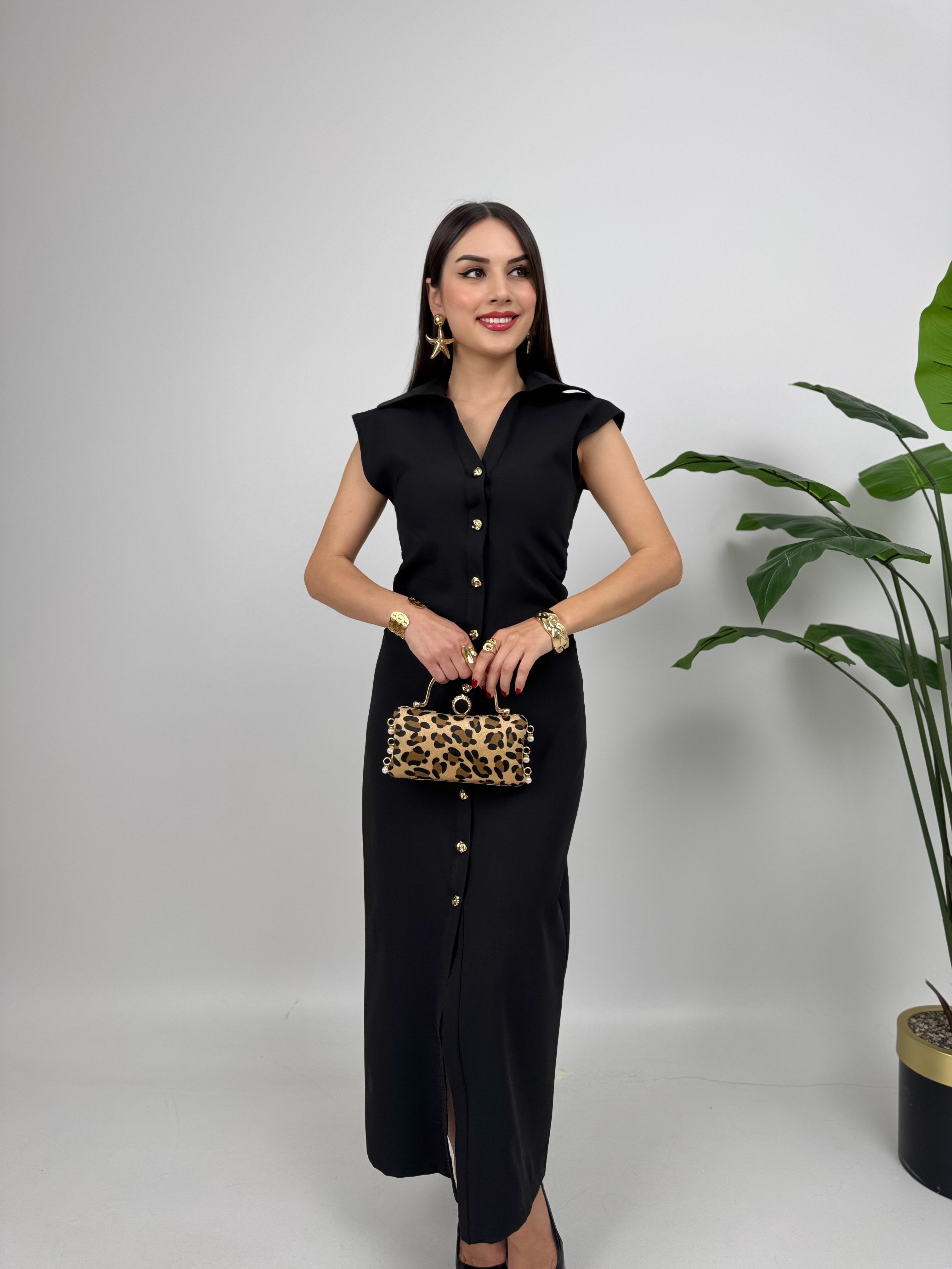 3026 ÖNDEN DÜĞMELİ ELBİSE