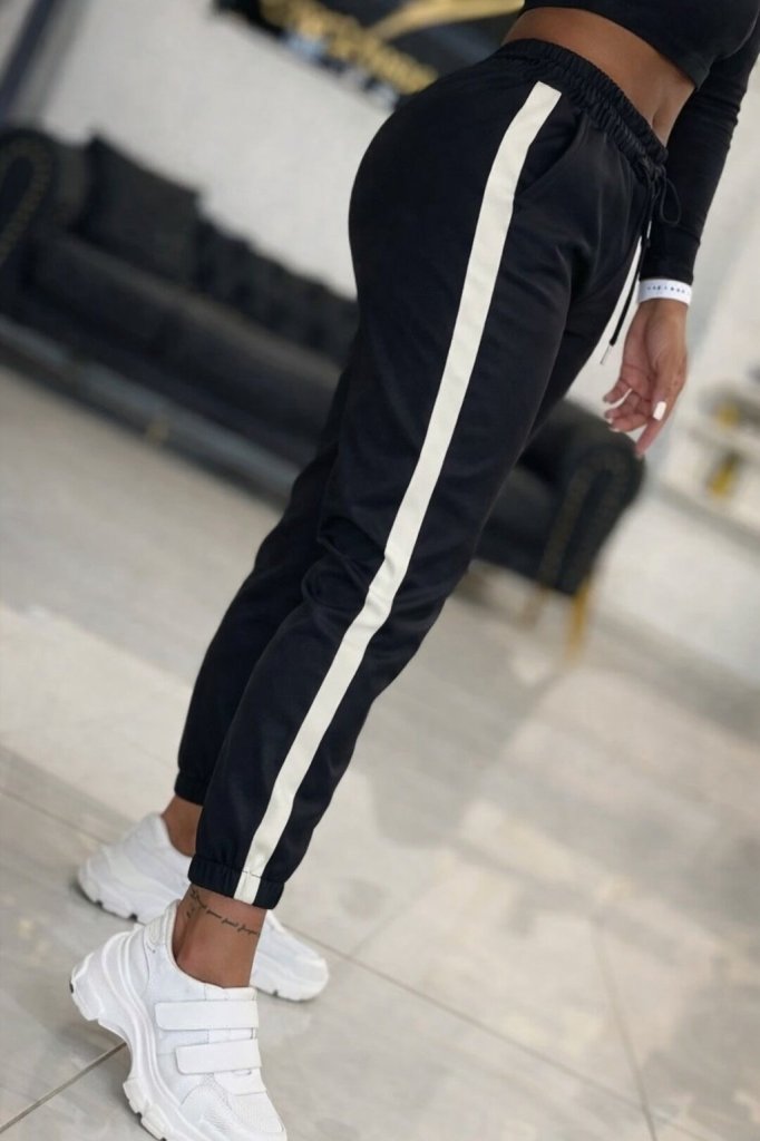 Women's High Waist Elasticated Side Stripe Detail Leather Trousers, 31707