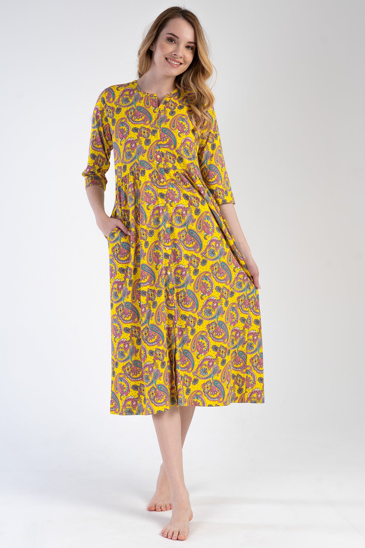 KADIN P.MODAL KISA KOL DUGMELI CEPLI ELBISE