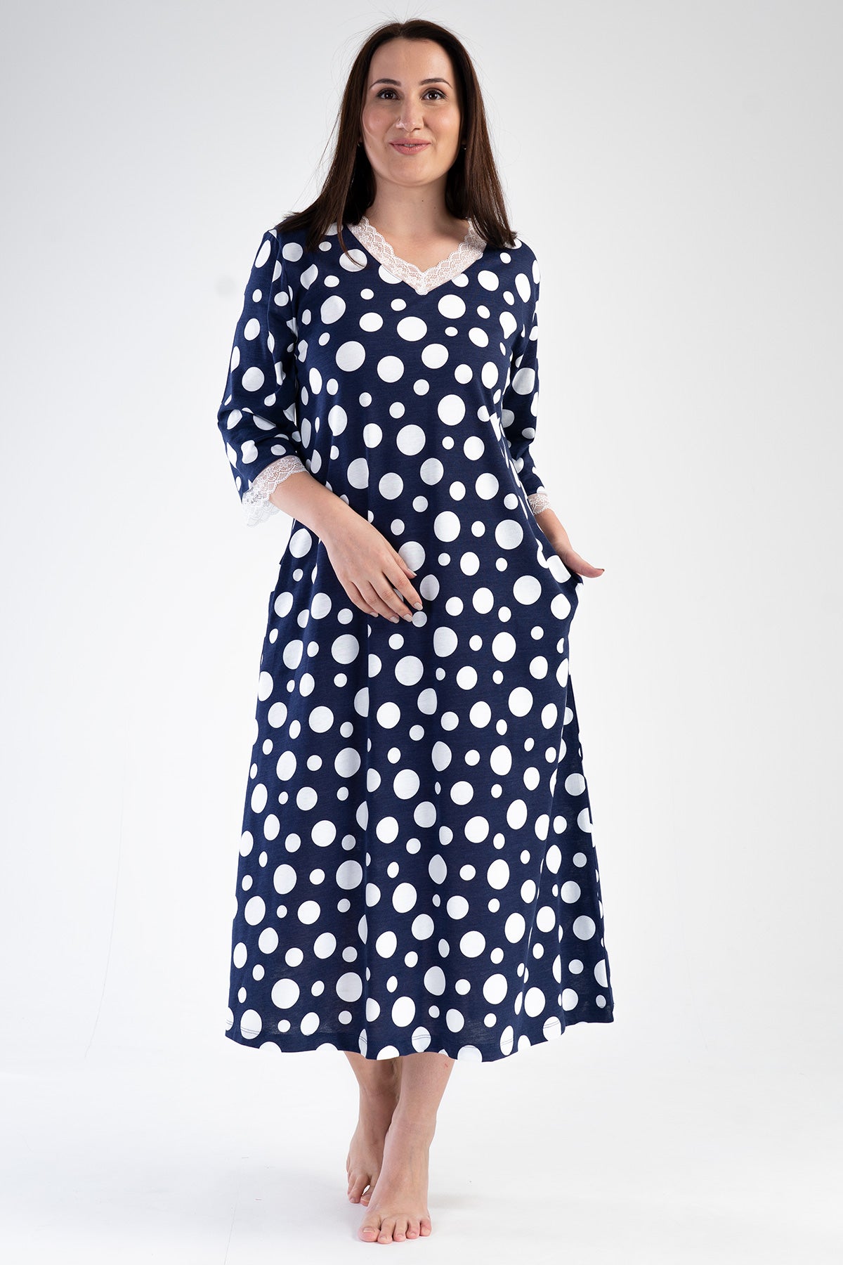 KADIN P.MODAL XXL V YAKA 3/4KOL CEPLI ELBISE - INDIGO
