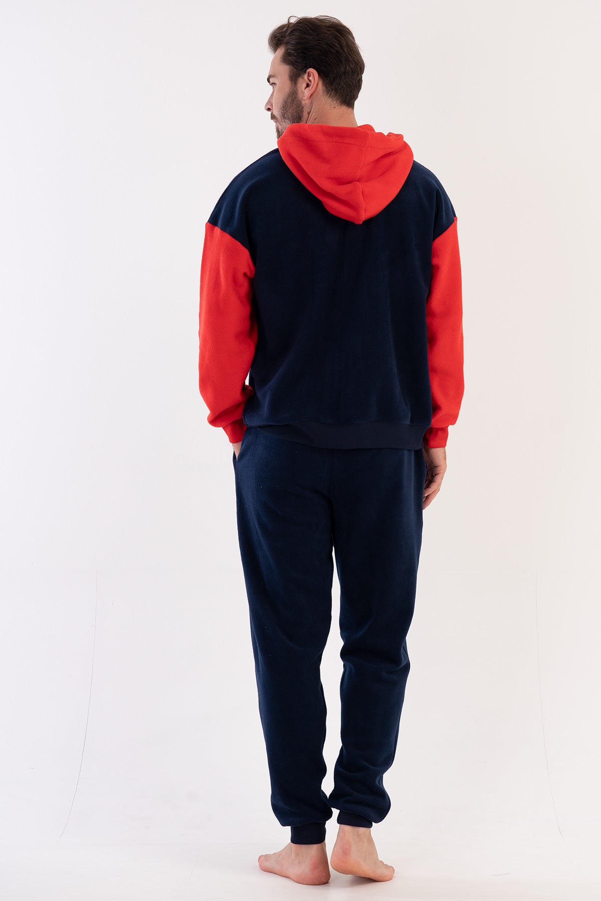 CEPLI ERKEK POLAR KAPSONLU FERMUARLI UZUN KOL CEPLI MANSETLI PIJAMA TAKIM