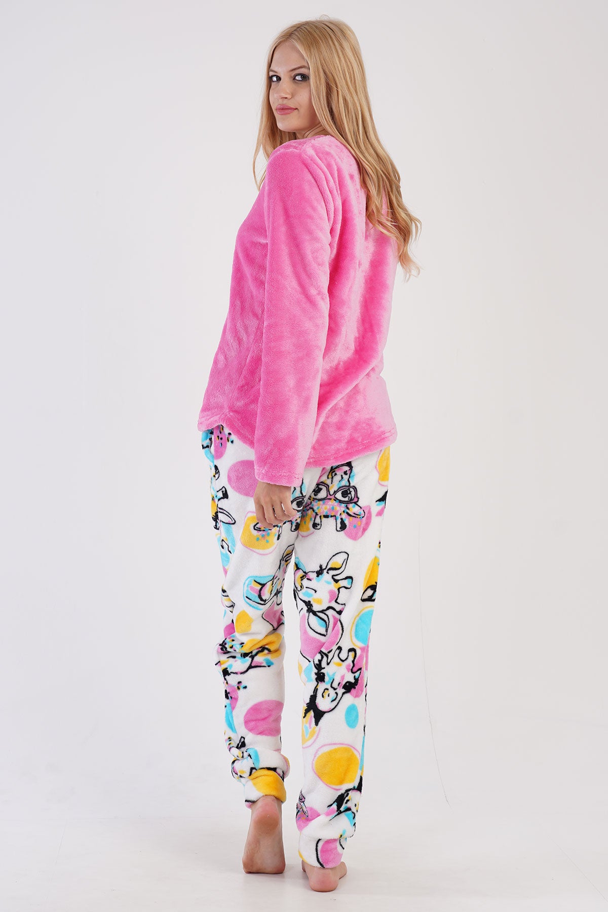 KADIN SOFT O YAKA UZUN KOL ETEGI OVAL MANSETLI CEPLI PIJAMA TAKIM - PINK