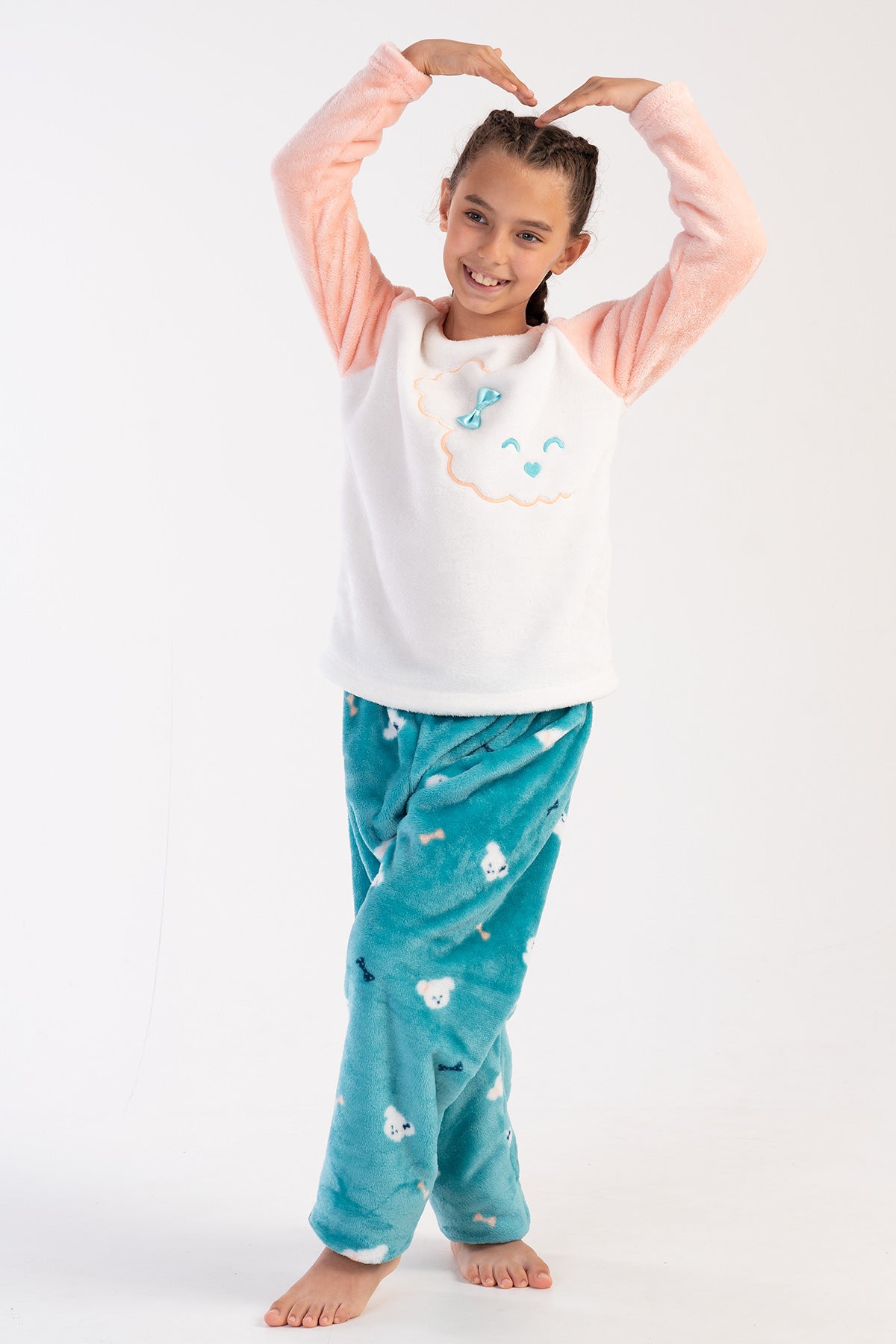 KIZ COCUK SOFT O YAKA REGLAN UZUN KOL ETEGI OVAL PIJAMA TAKIM( 7-8/13-14) - SOFT PINK