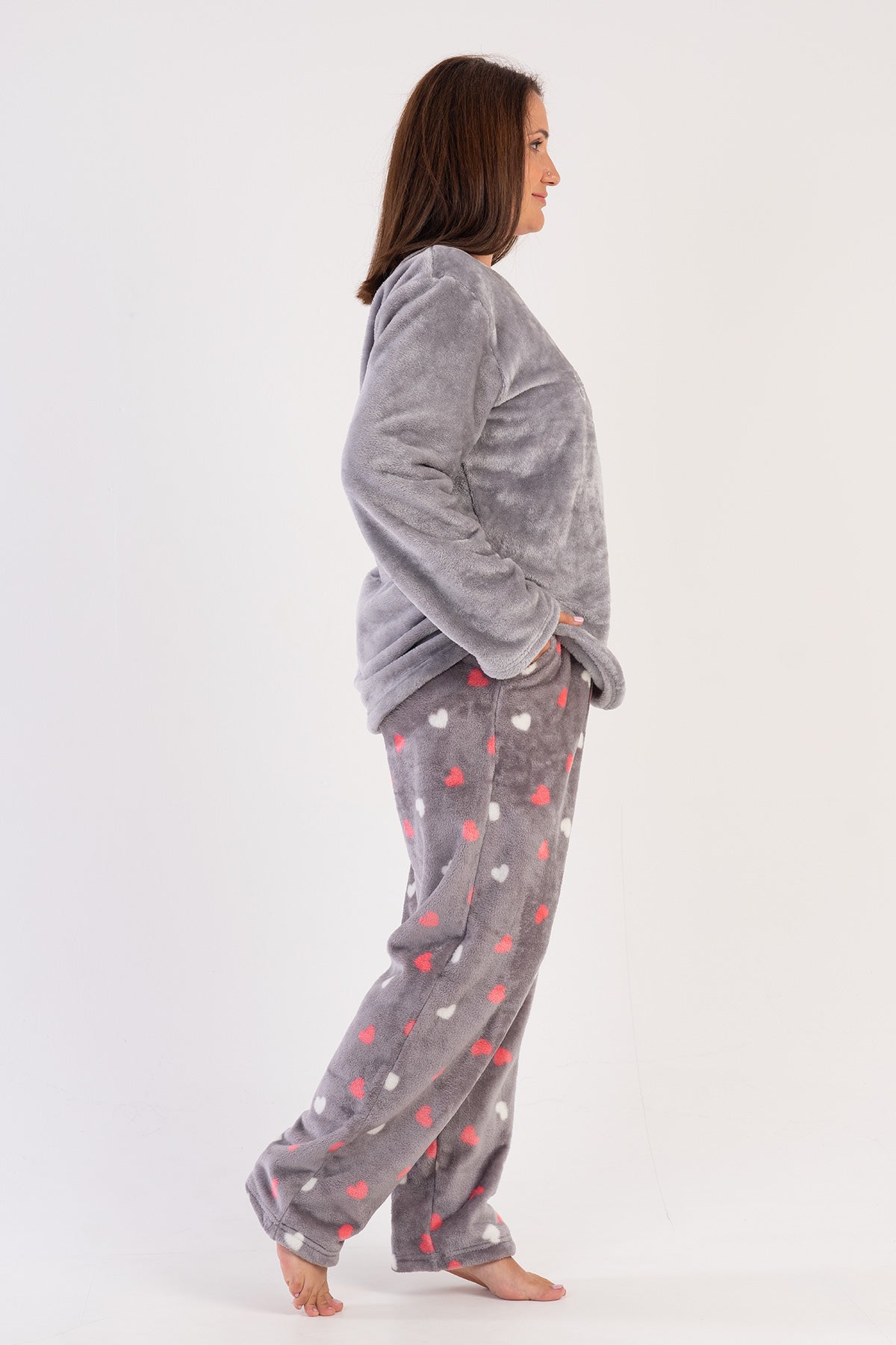 KADIN SOFT XXL O YAKA UZUN KOL ETEGI OVAL CEPLI PIJAMA TAKIM