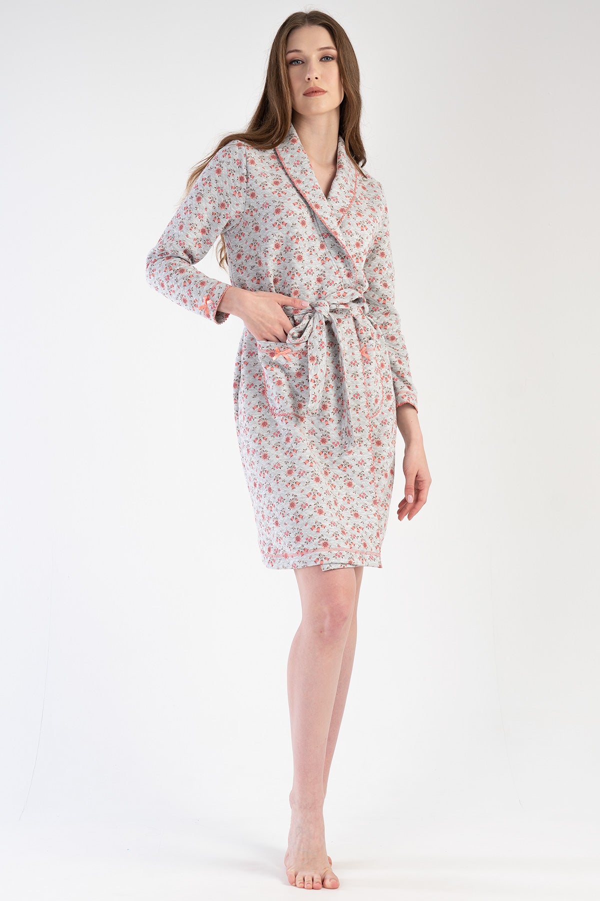 KADIN KAPITONE SAL YAKA UZUN KOL KISA SABAHLIK