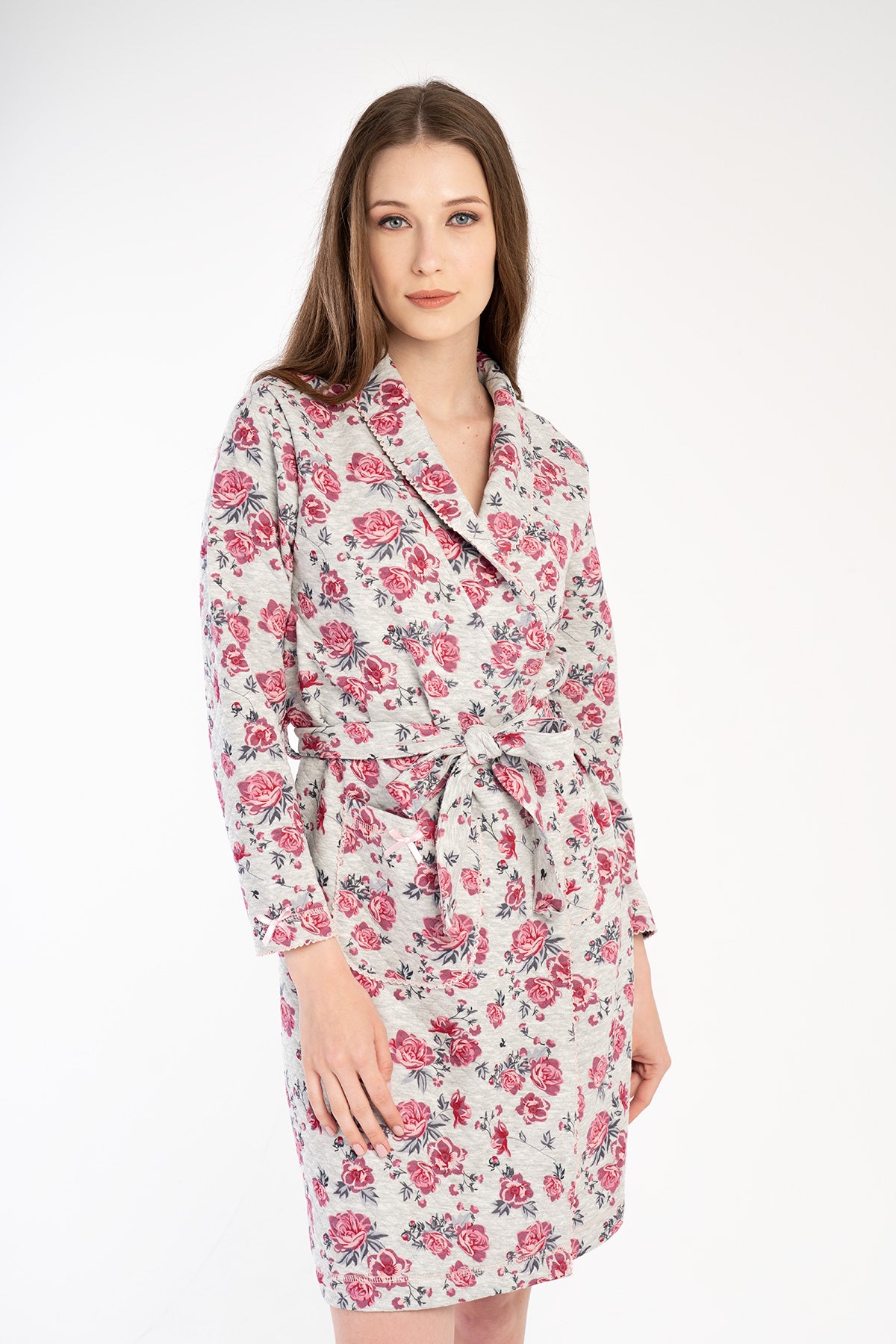 KADIN KAPITONE SAL YAKA UZUN KOL KISA SABAHLIK