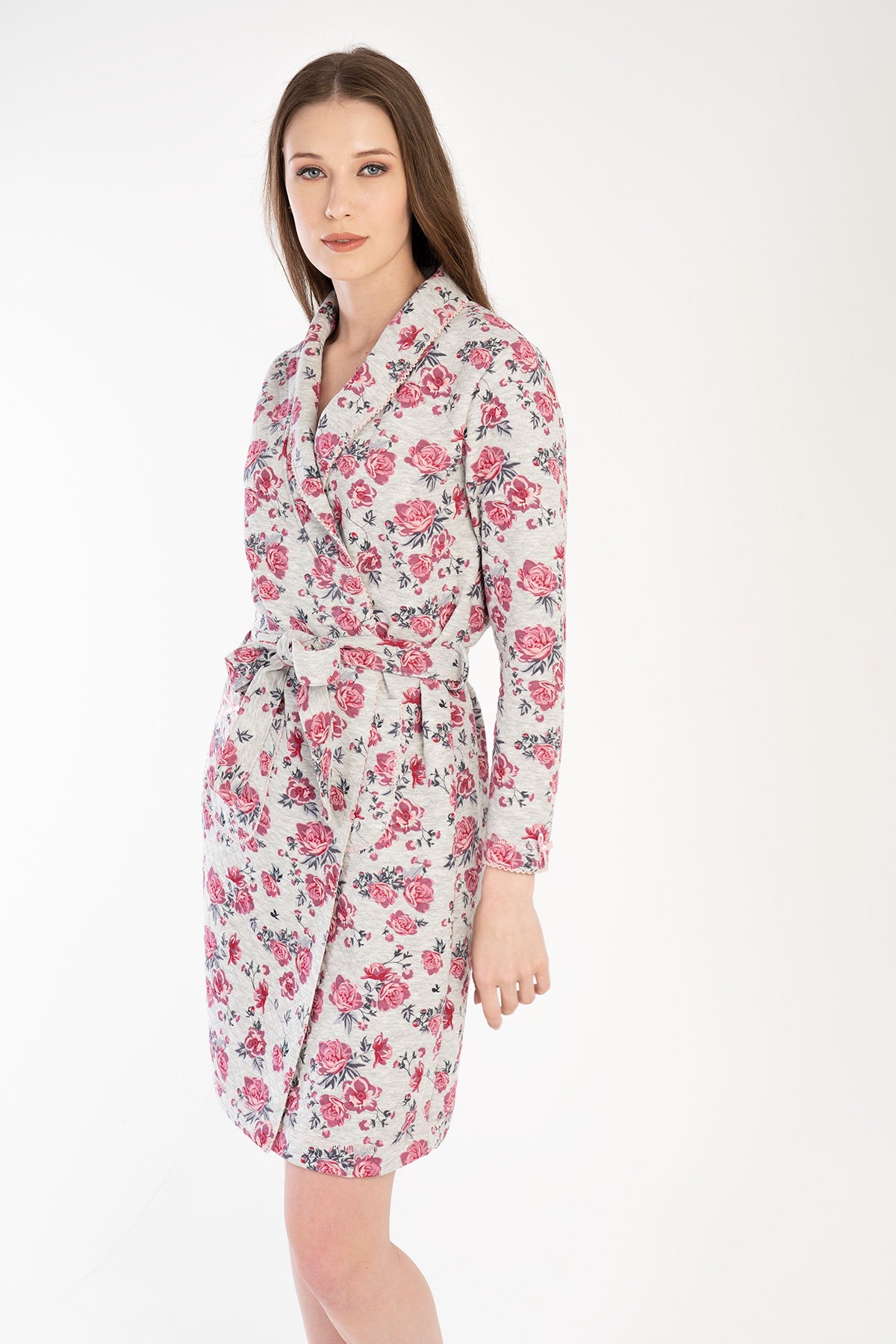 KADIN KAPITONE SAL YAKA UZUN KOL KISA SABAHLIK