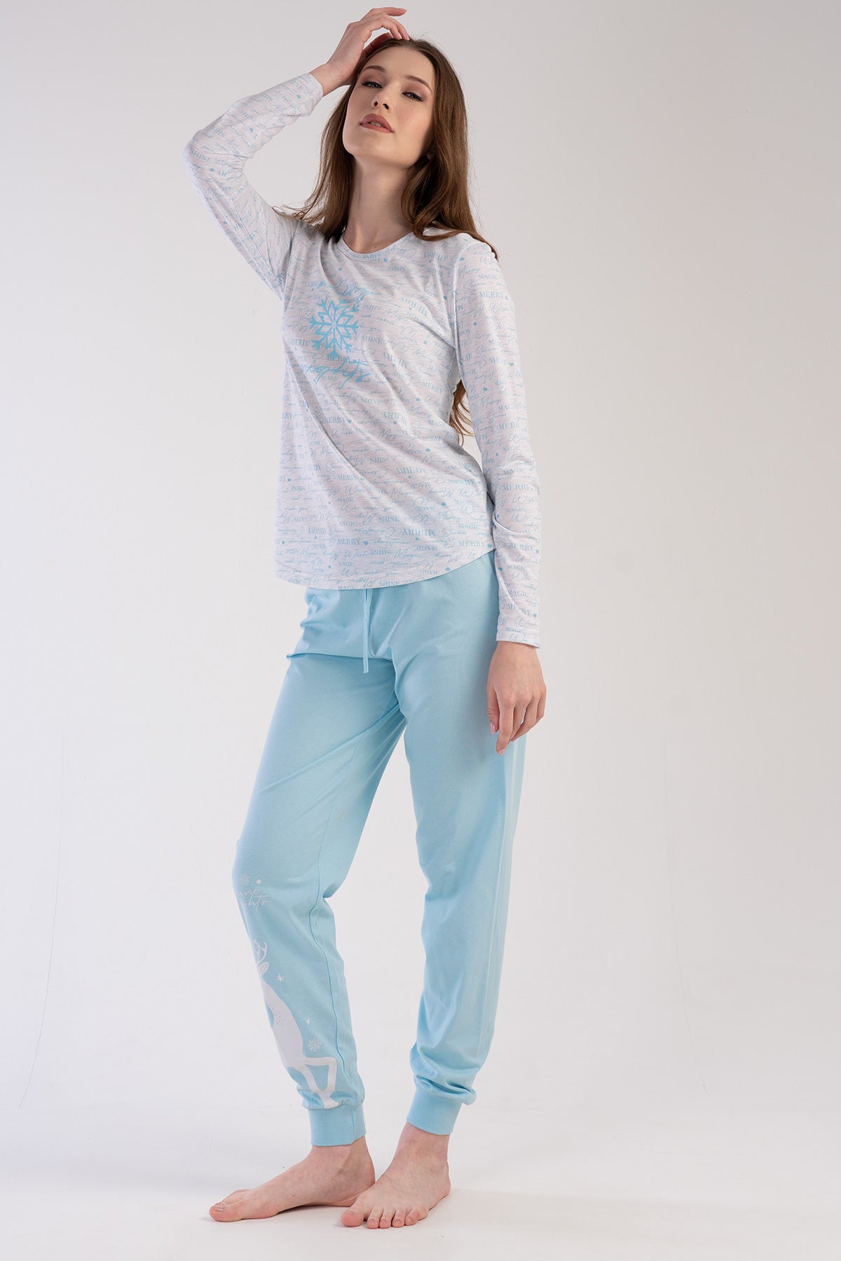 KADIN P.SUPREM O YAKA UZUN KOL ETEGI OVAL MANSETLI PIJAMA TAKIM - GRAY MELANGE