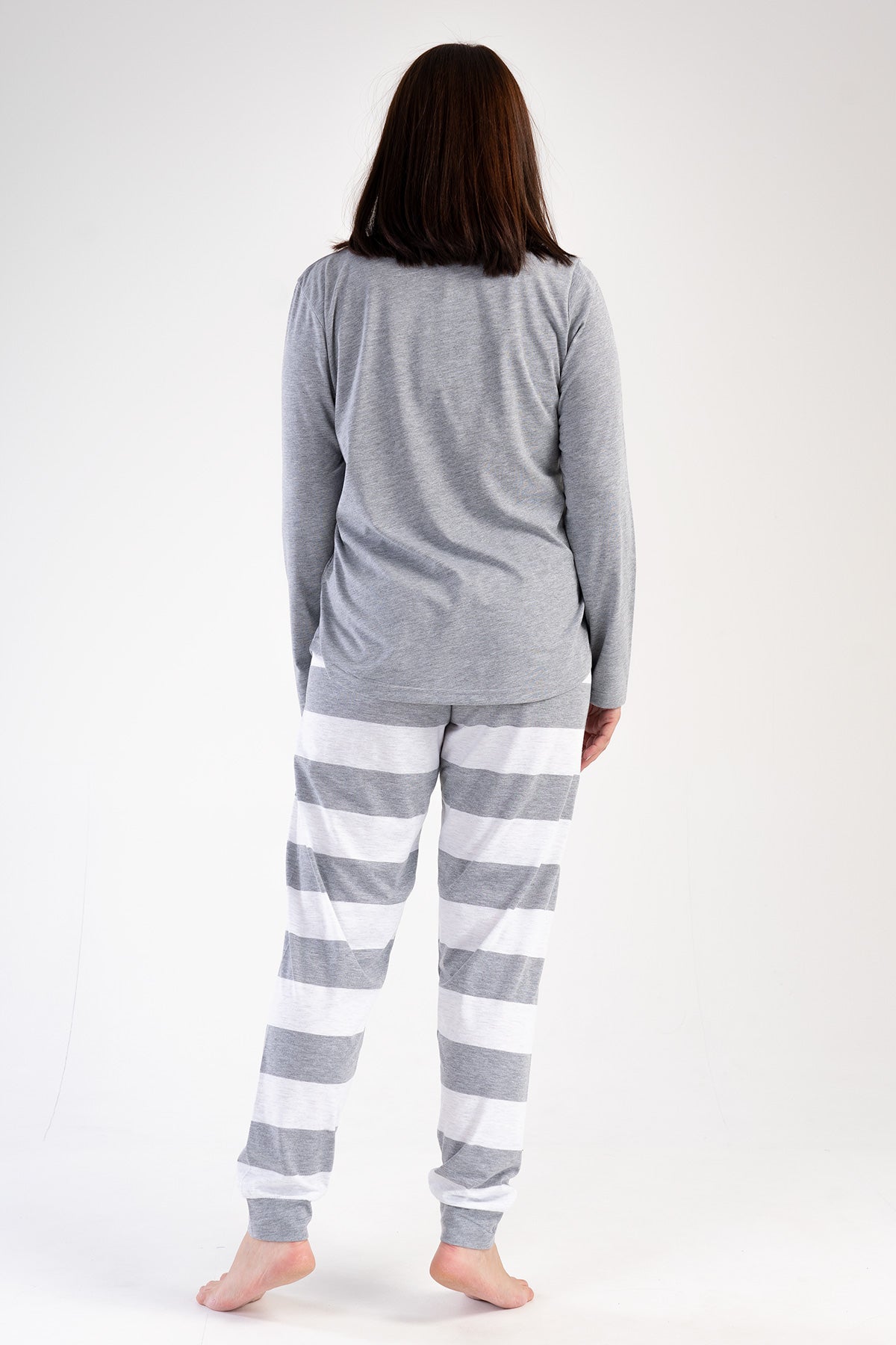 KADIN P.SUPREM XXL O YAKA UZUN KOL ETEGI OVAL MANSETLI PIJAMA TAKIM - GRAY MELANGE