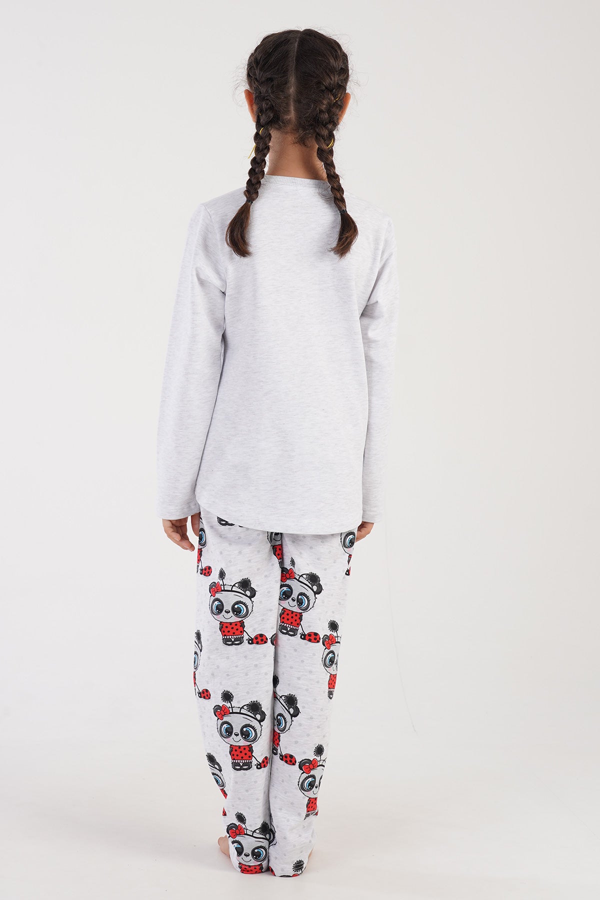 KIZ COCUK 2IPLIK O YAKA UZUN KOL ETEGI OVAL PIJAMA TAKIM(9-10/15-16) - GRAY MELANGE